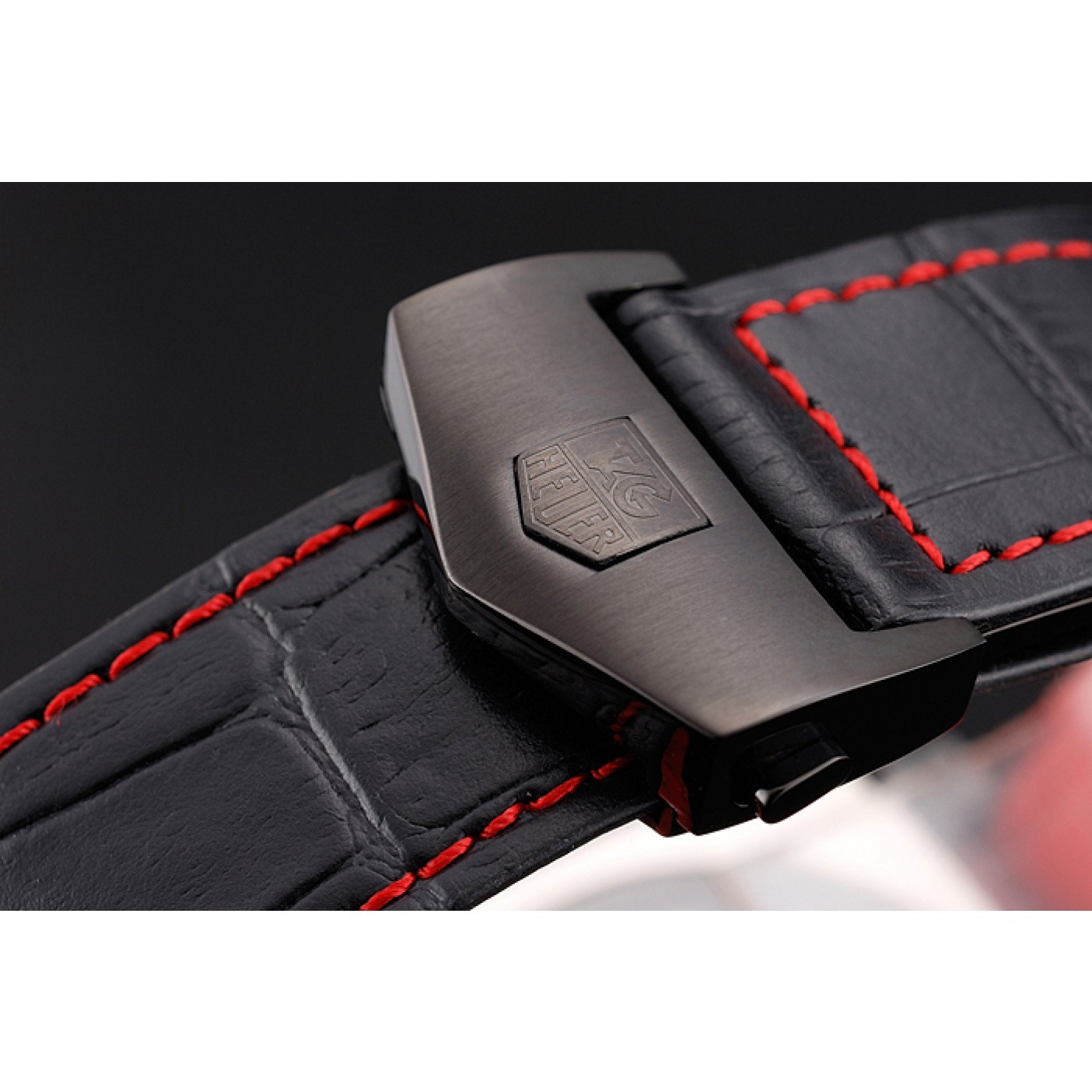 Tag Heuer Monaco Black-Red Perforated Leather Strap White Dial 80307