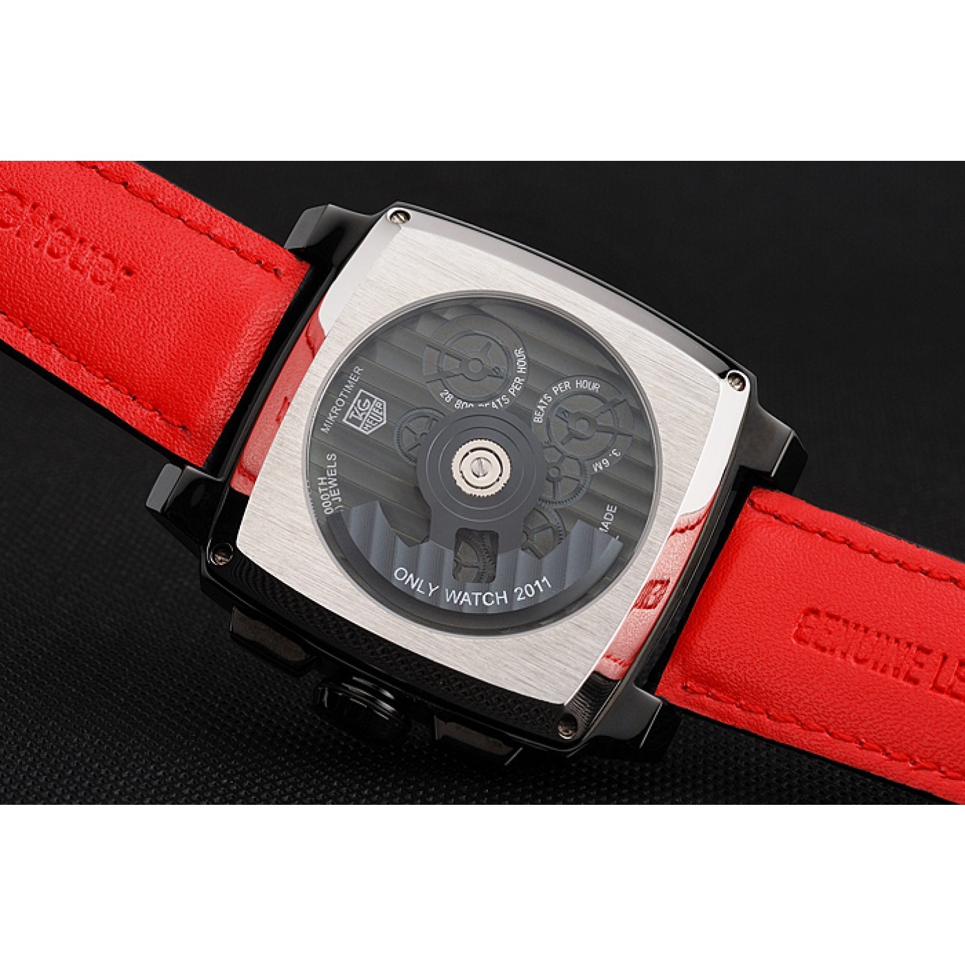 Tag Heuer Monaco Black-Red Perforated Leather Strap White Dial 80307