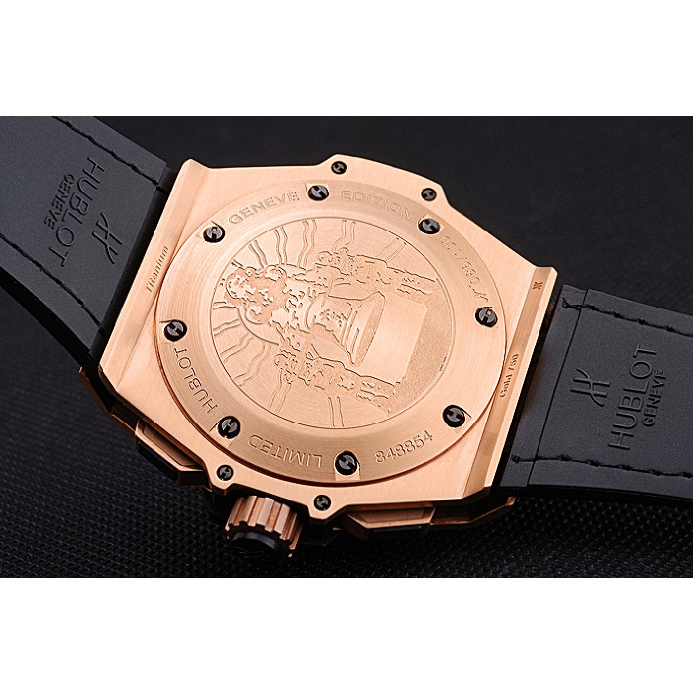 Swiss Hublot Big Bang Limited Edition Black And Red Dial Gold Case Black Leather Strap 62289