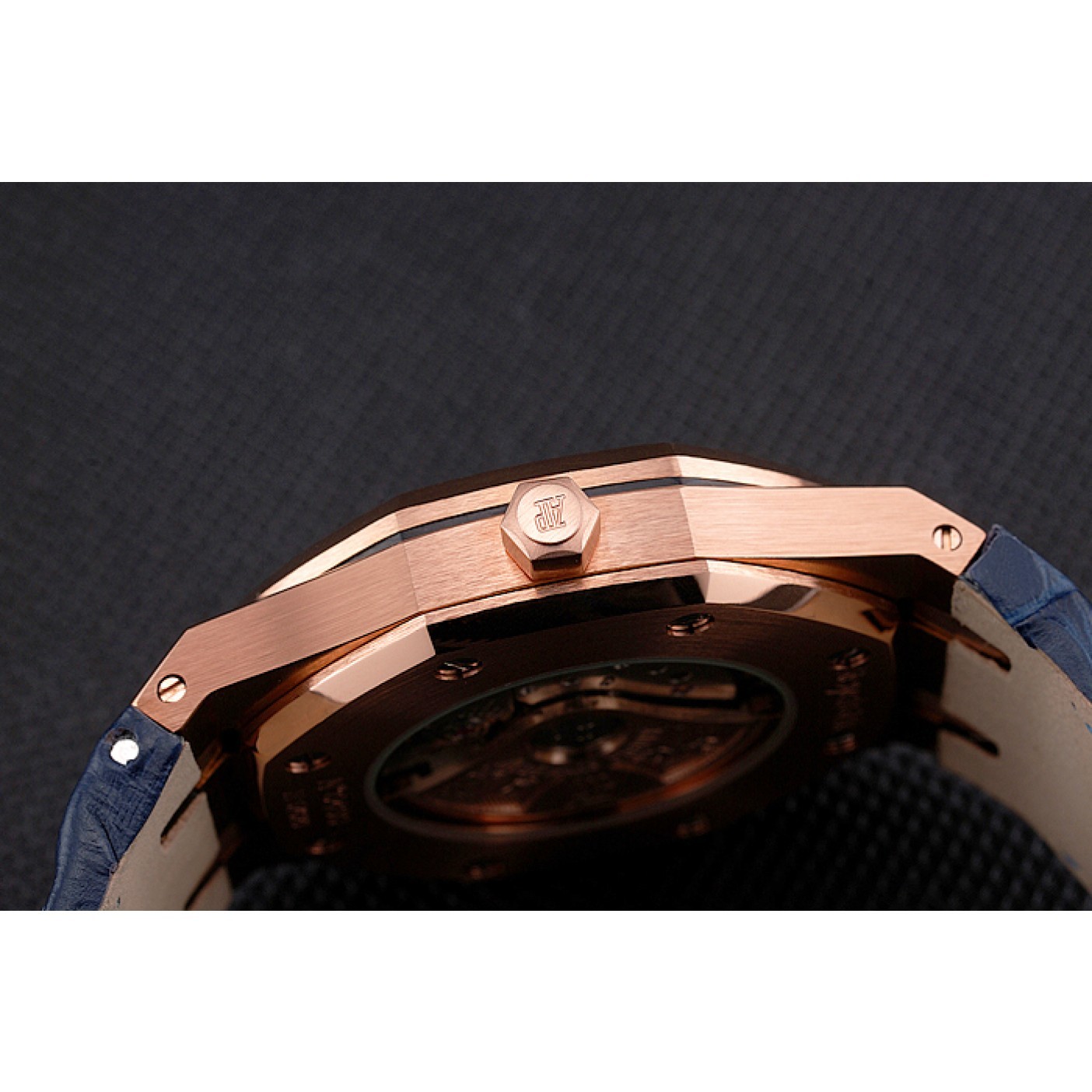 Swiss Audemars Piguet Royal Oak Blue Dial Gold Case With Diamonds Blue Leather Strap