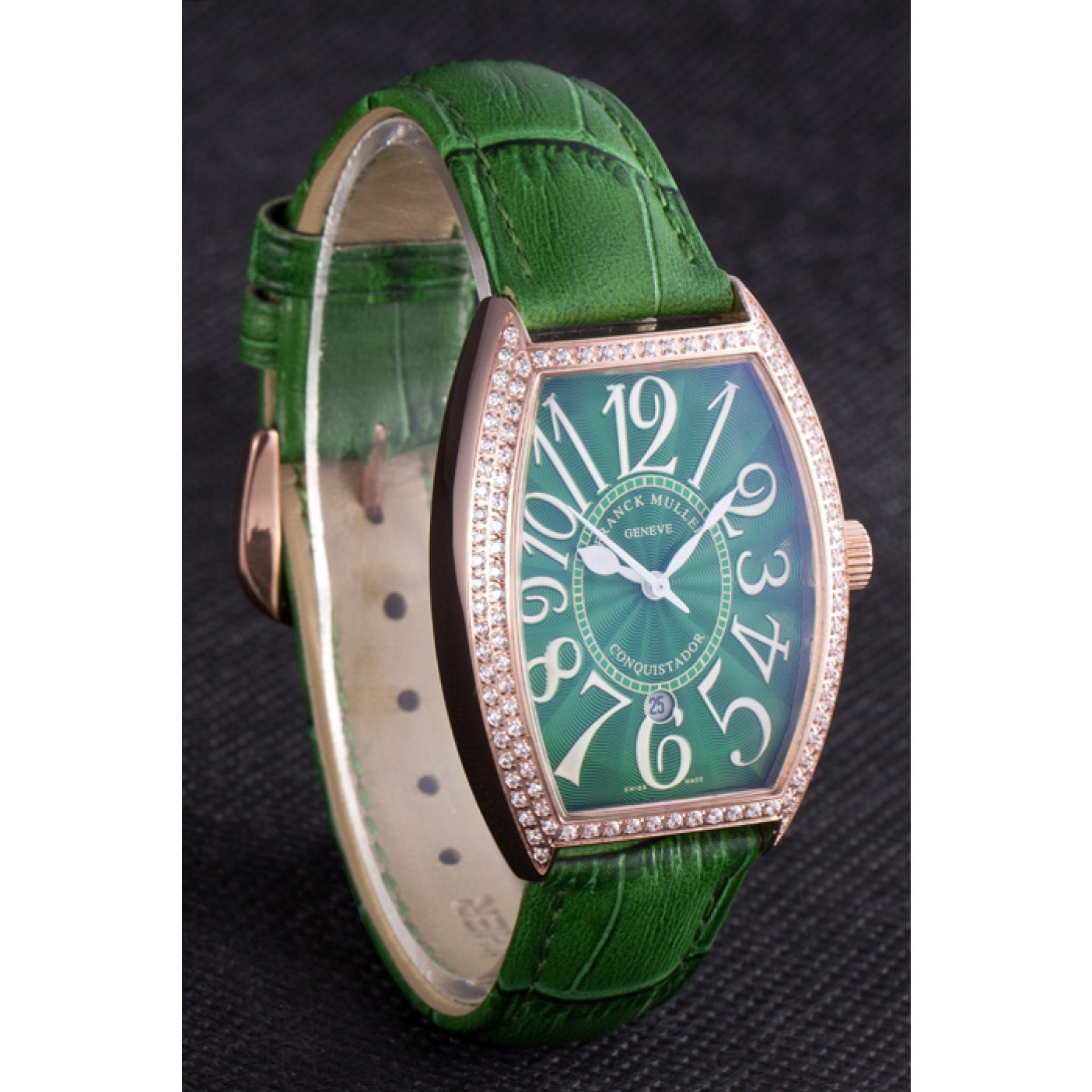 Franck Muller Casablanca Green Croco Leather Band Crystal Encrusted Bezel 621646