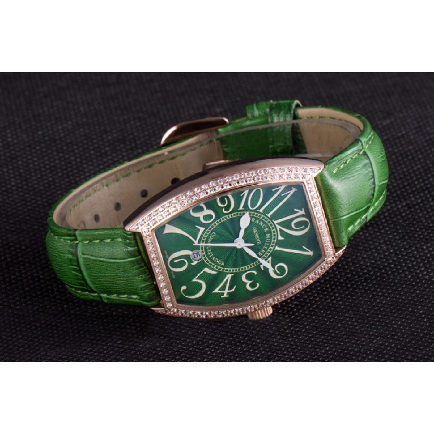 Franck Muller Casablanca Green Croco Leather Band Crystal Encrusted Bezel 621646