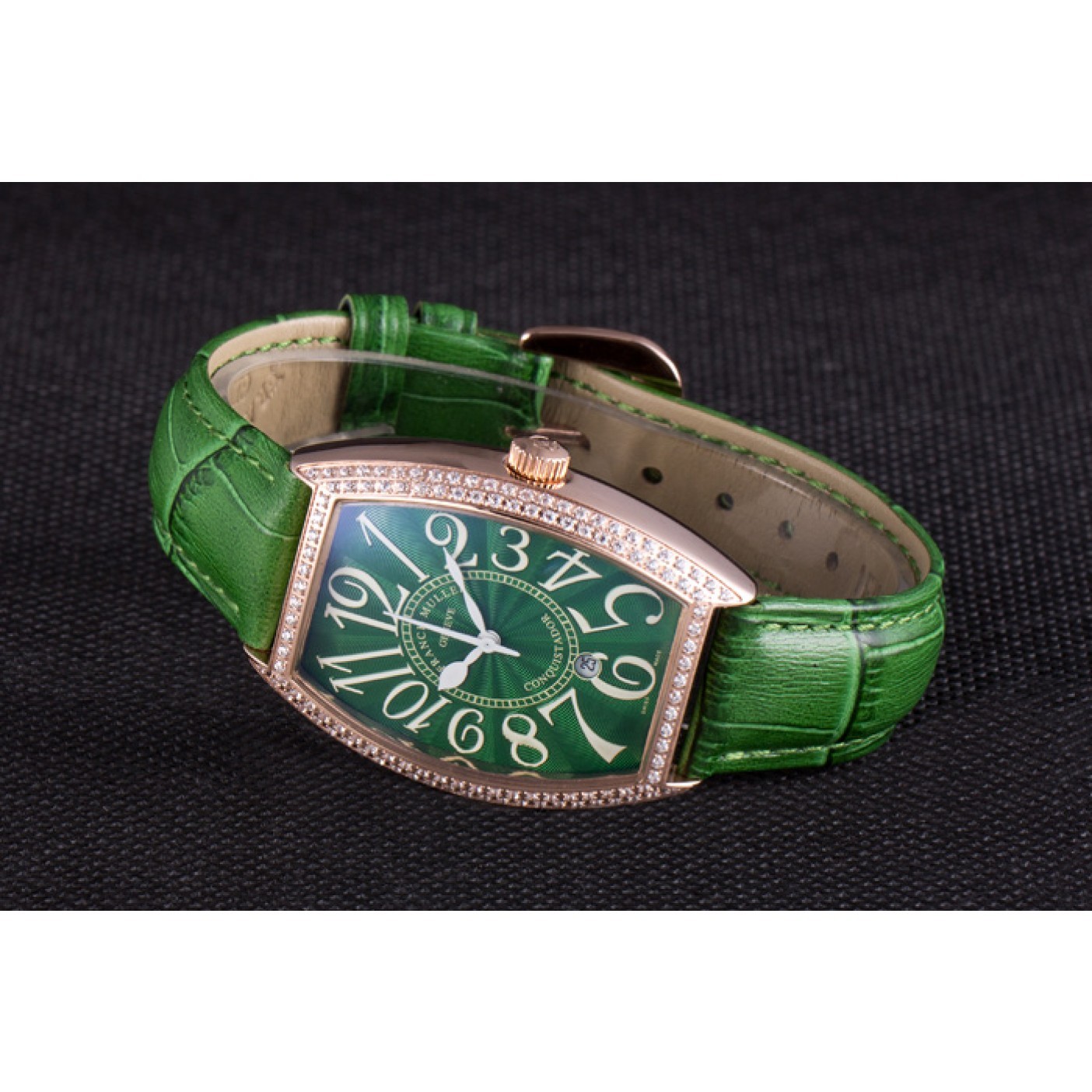 Franck Muller Casablanca Green Croco Leather Band Crystal Encrusted Bezel 621646