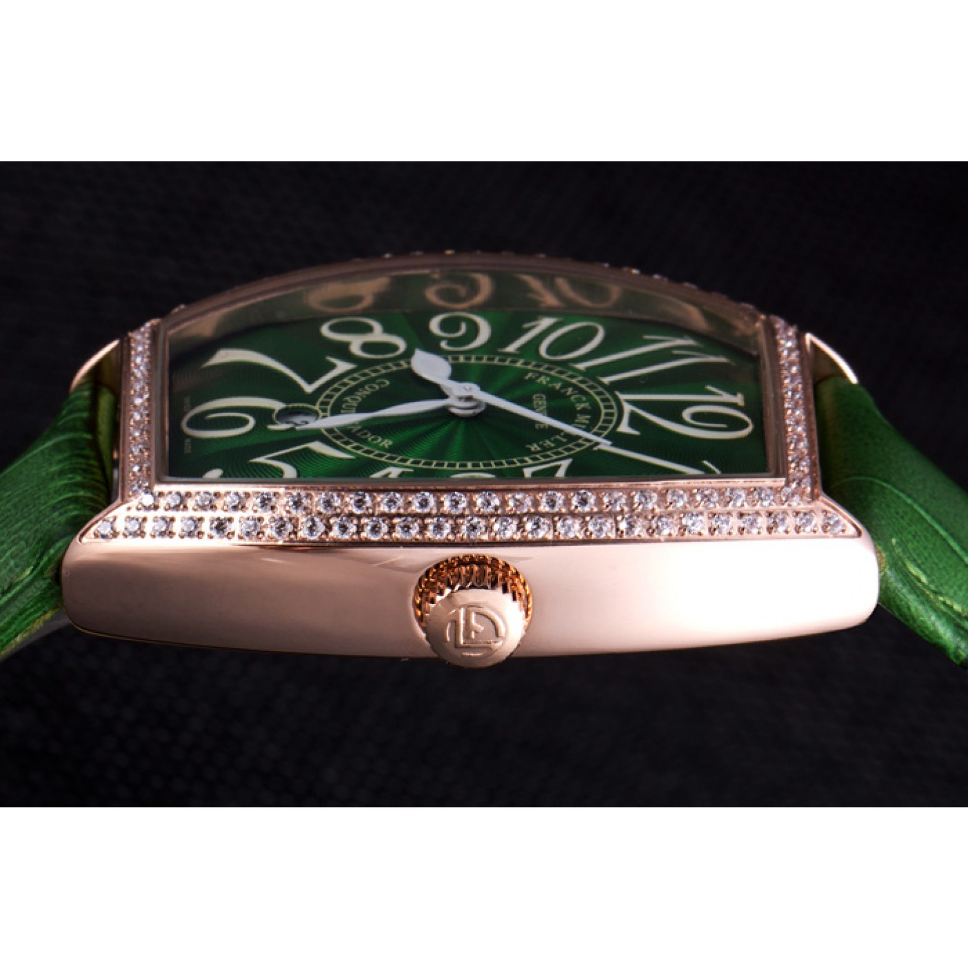 Franck Muller Casablanca Green Croco Leather Band Crystal Encrusted Bezel 621646