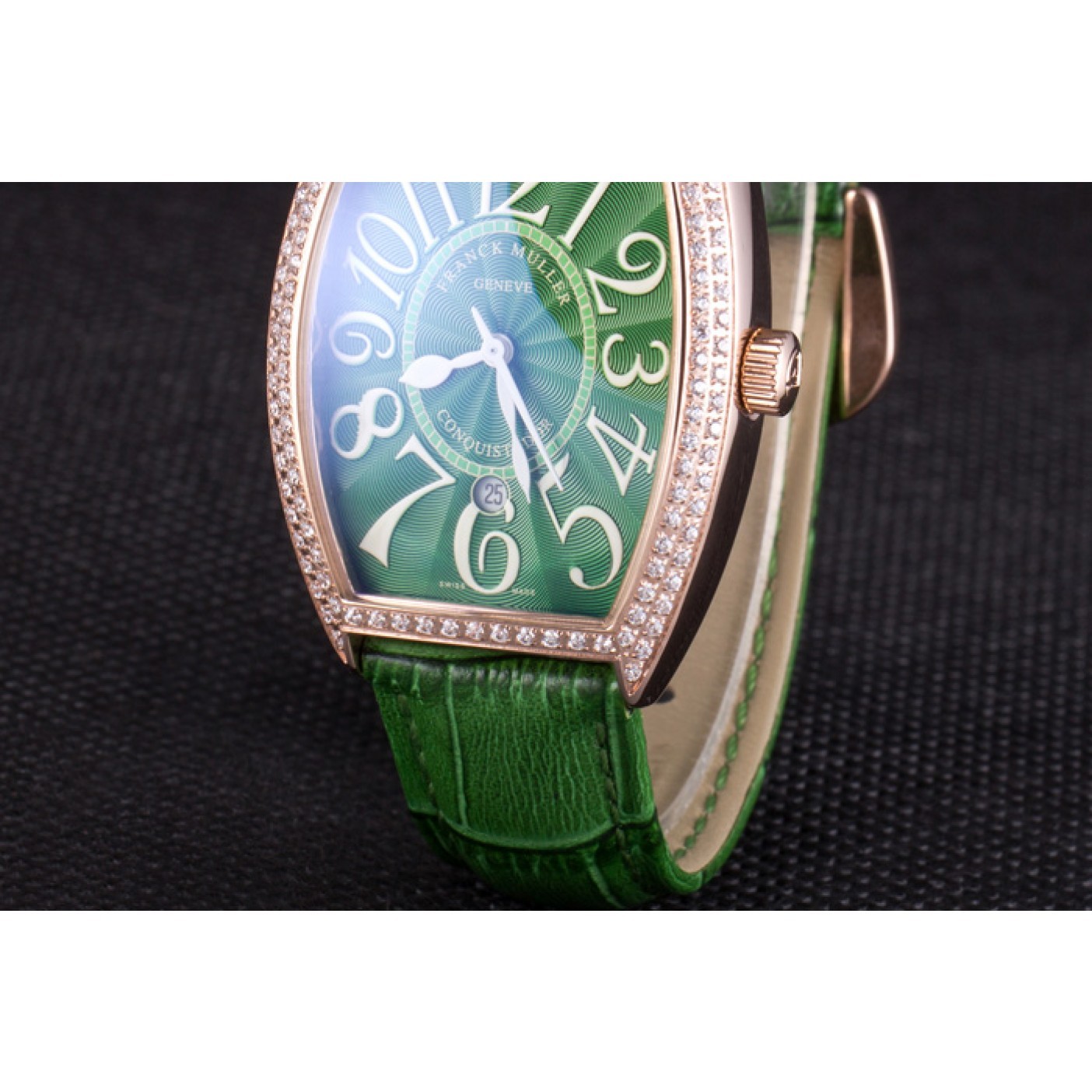 Franck Muller Casablanca Green Croco Leather Band Crystal Encrusted Bezel 621646