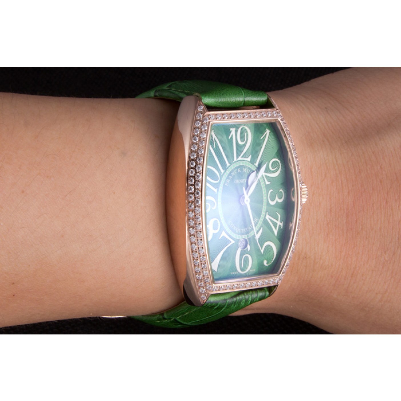 Franck Muller Casablanca Green Croco Leather Band Crystal Encrusted Bezel 621646