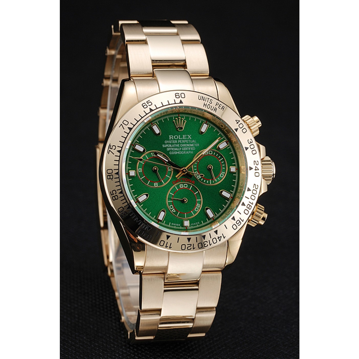 RepTime Watches Rolex Cosmograph Daytona Green Dial Gold Case And Bracelet 1454244