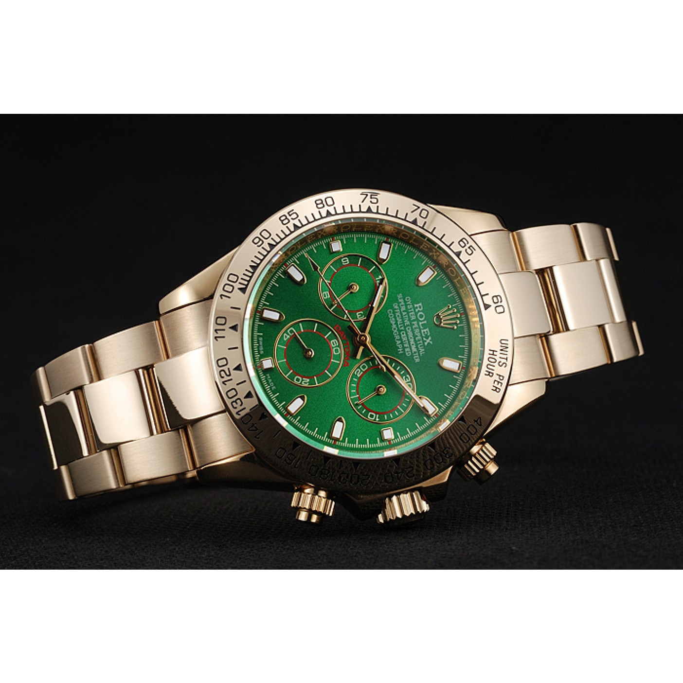 RepTime Watches Rolex Cosmograph Daytona Green Dial Gold Case And Bracelet 1454244