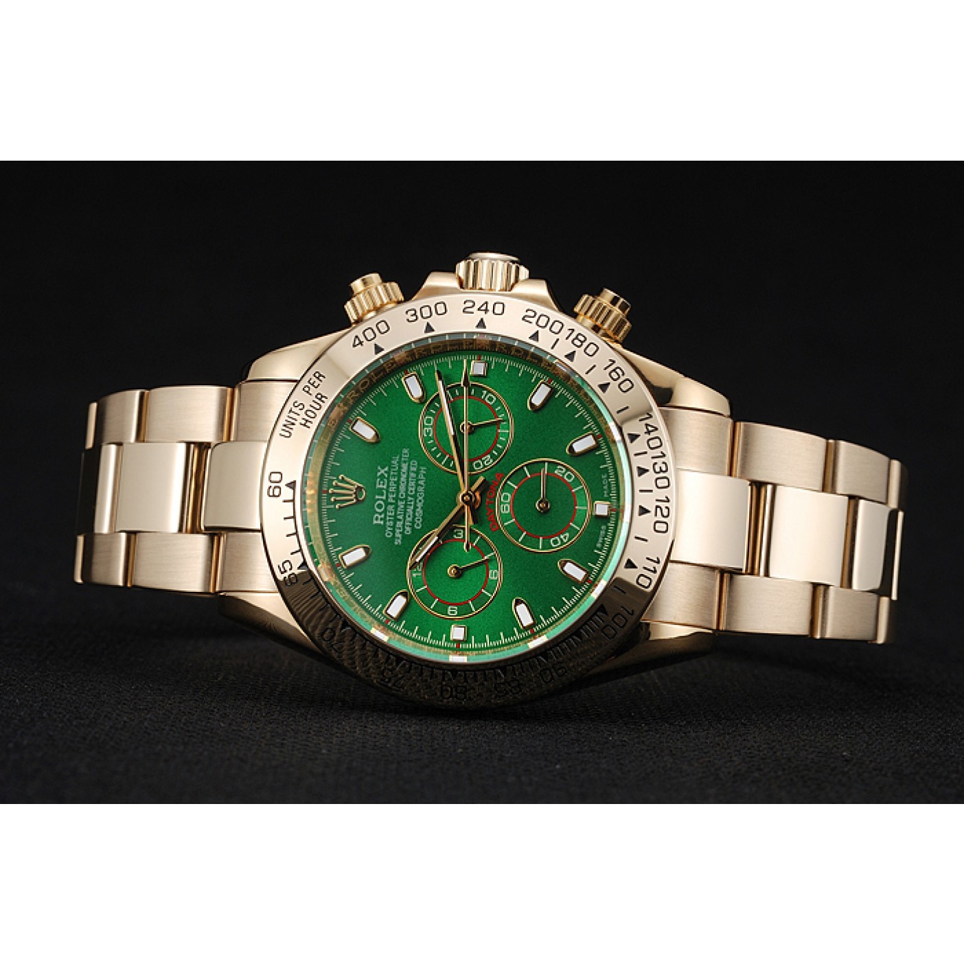 RepTime Watches Rolex Cosmograph Daytona Green Dial Gold Case And Bracelet 1454244