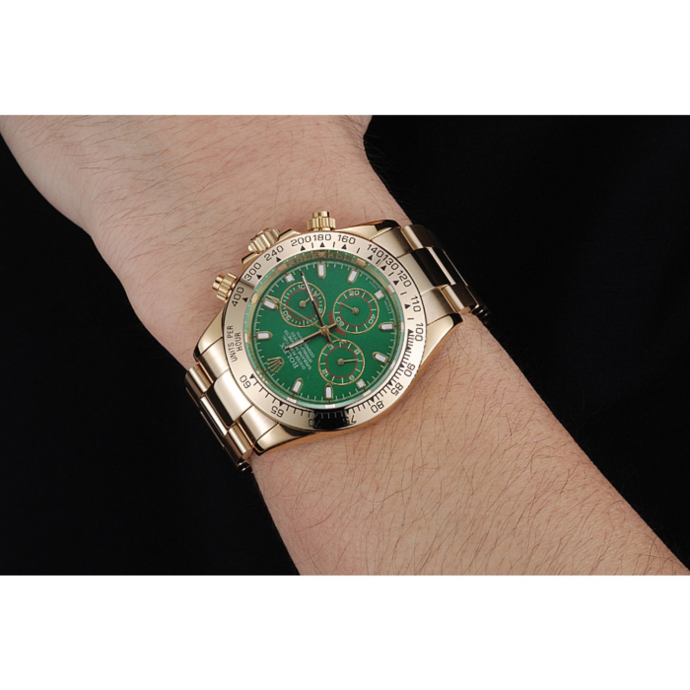 RepTime Watches Rolex Cosmograph Daytona Green Dial Gold Case And Bracelet 1454244