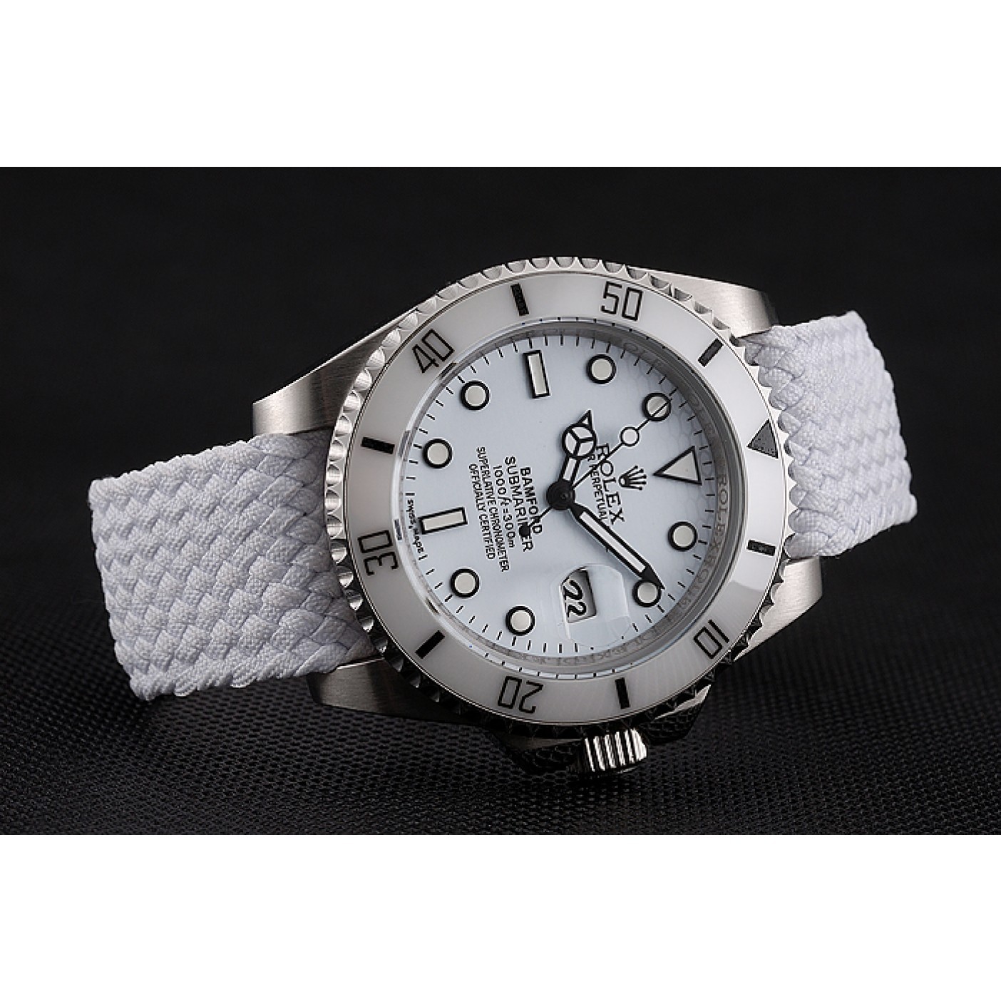 RepTime Watches Rolex Submariner Bamford White Dial White Fabric Bracelet 1453867