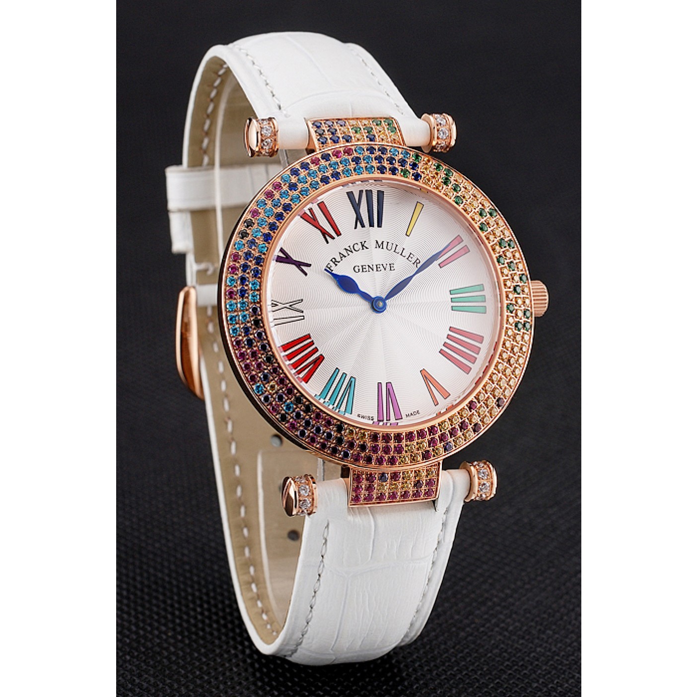 Franck Muller Double Mistery 4 Saisons White Dial Rose Gold Case White Leather Strap