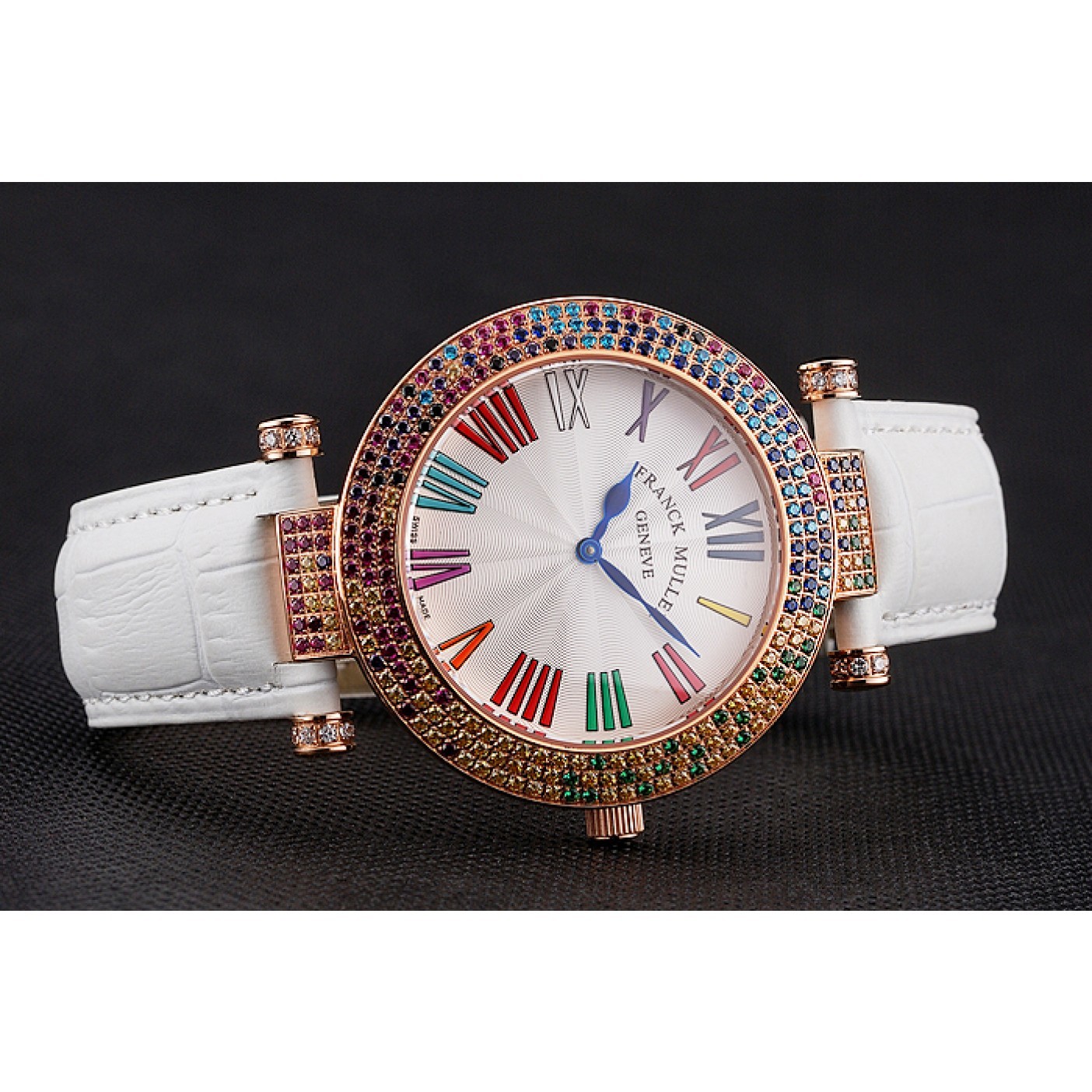 Franck Muller Double Mistery 4 Saisons White Dial Rose Gold Case White Leather Strap