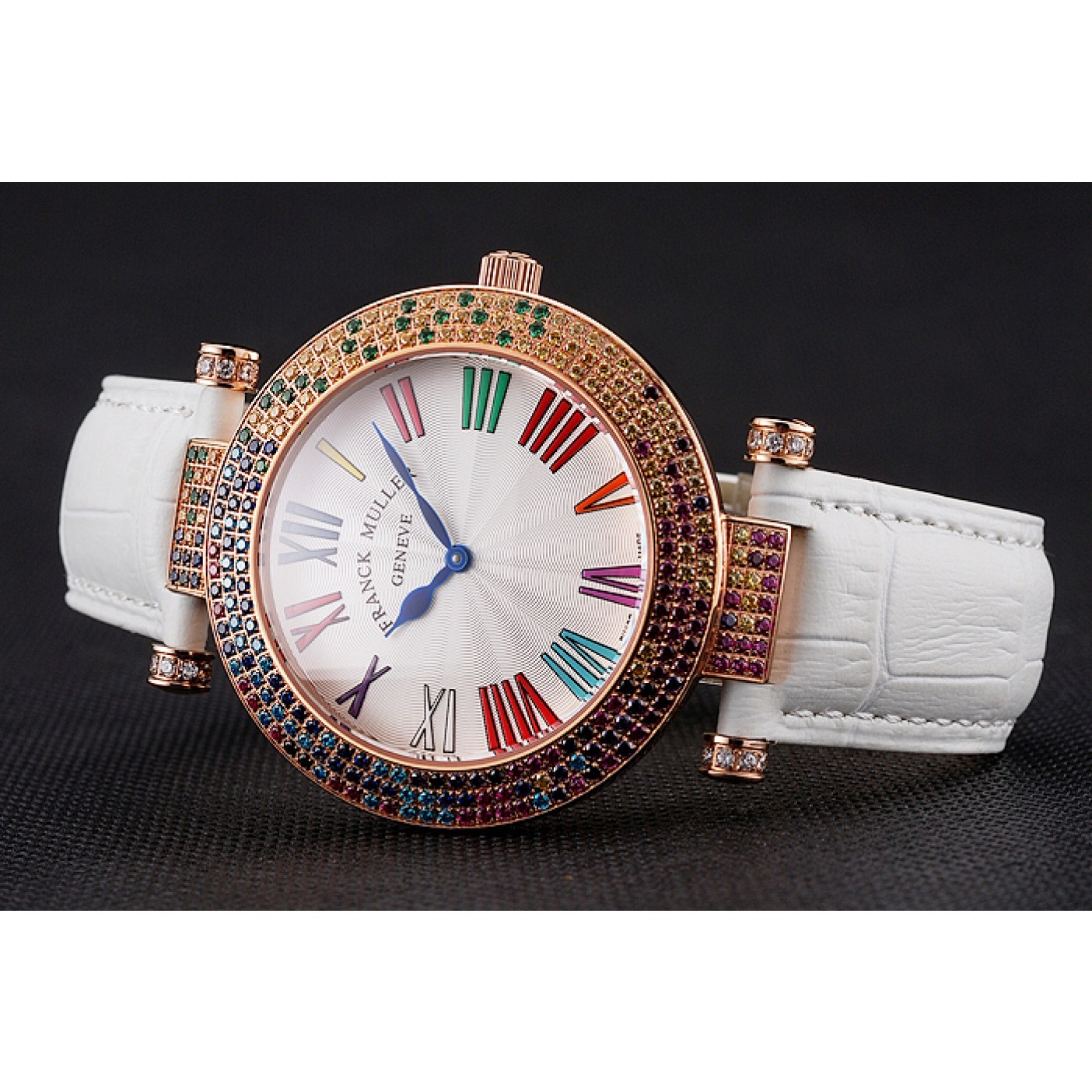 Franck Muller Double Mistery 4 Saisons White Dial Rose Gold Case White Leather Strap