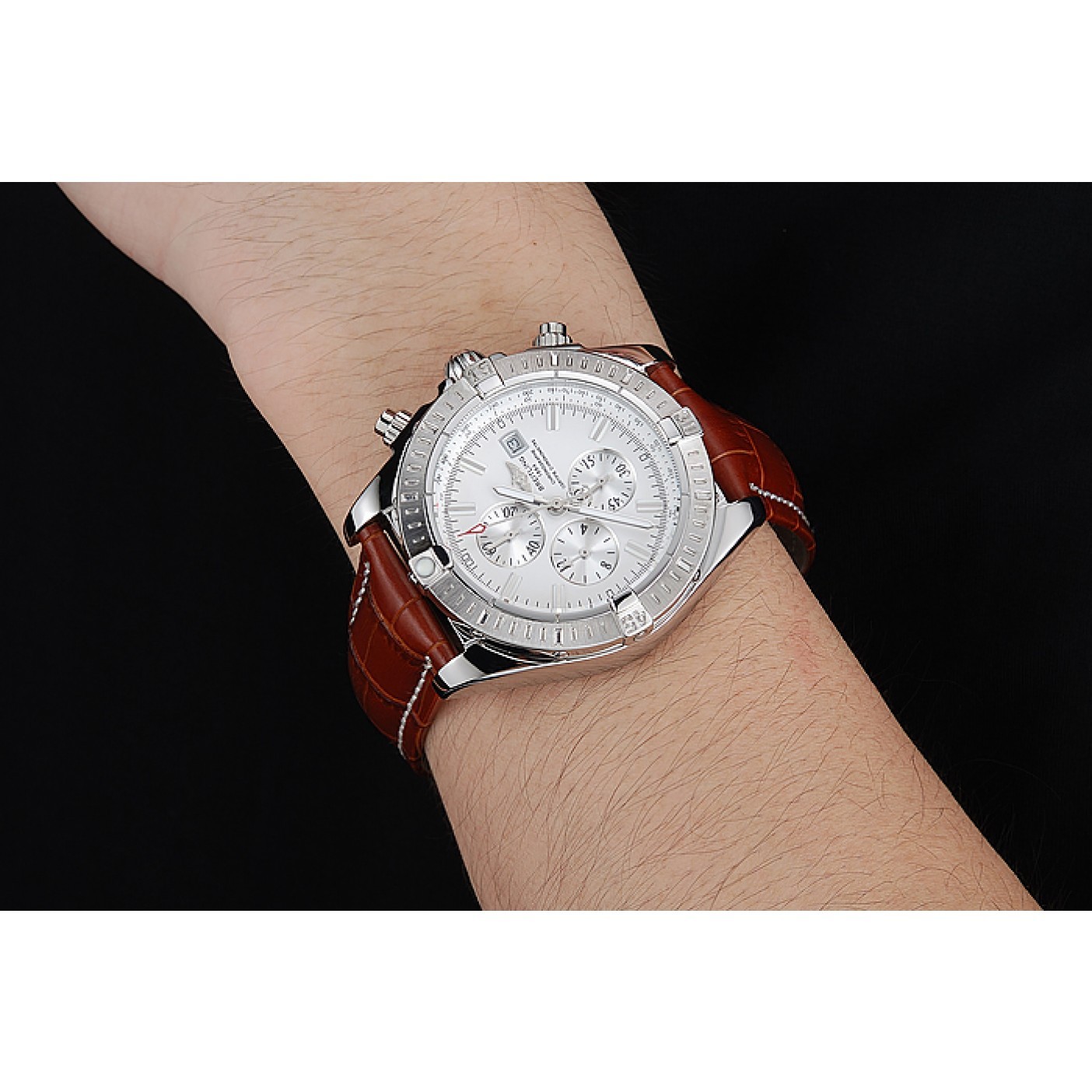 Breitling Chronomat 13 Stainless Steel Case White Dial Brown Leather Bracelet 622239