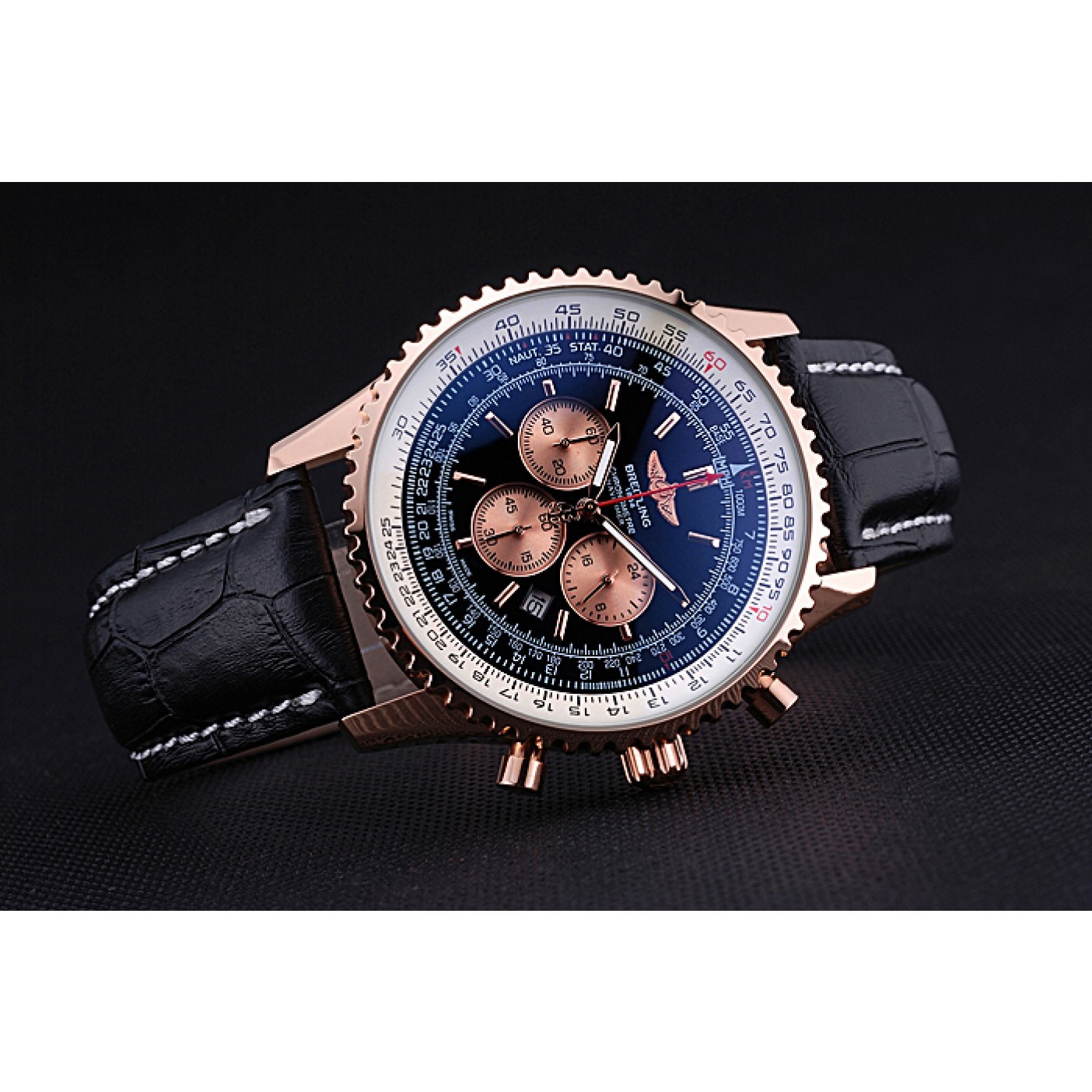 Breitling Navitimer 01 Black Dial Rose Gold Case Black Leather Bracelet 622503