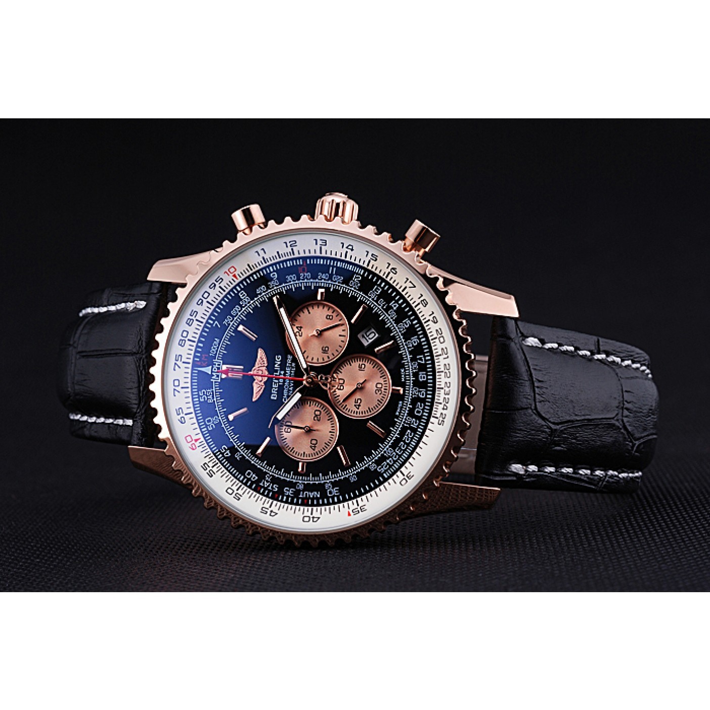 Breitling Navitimer 01 Black Dial Rose Gold Case Black Leather Bracelet 622503