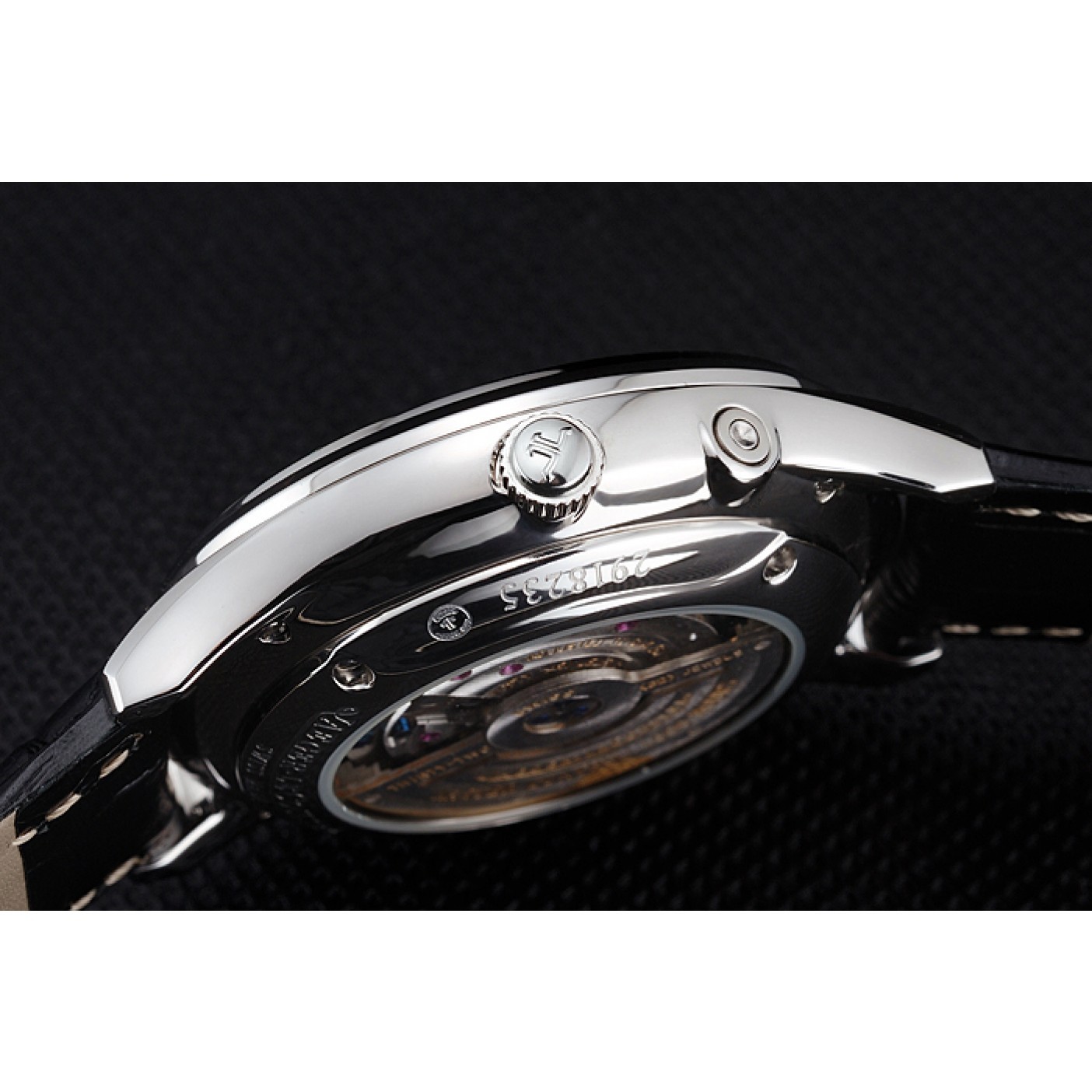 Swiss Jaeger LeCoultre Master Ultra Thin Reserve De Marche Black Dial Stainless Steel Case Black Leather Strap