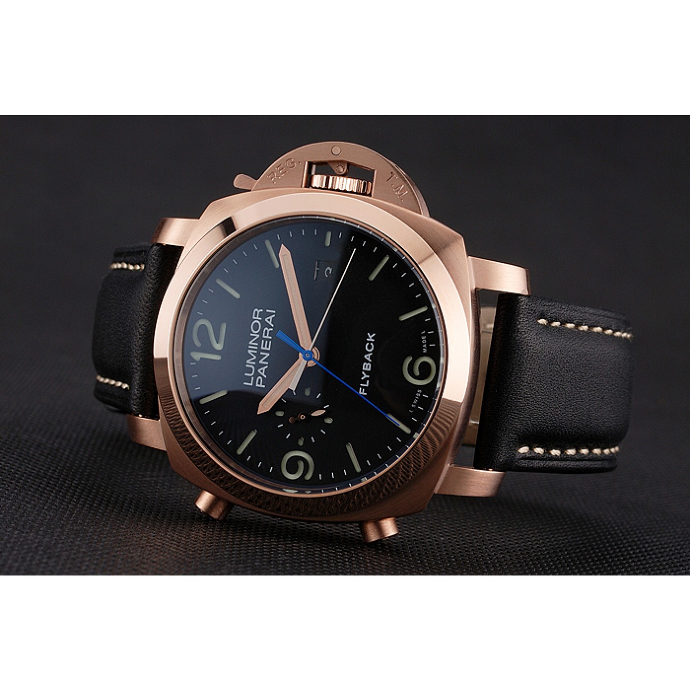 Panerai Luminor 1950 3 Days Chrono Flyback Black Dial Rose Gold Case Black Leather Strap