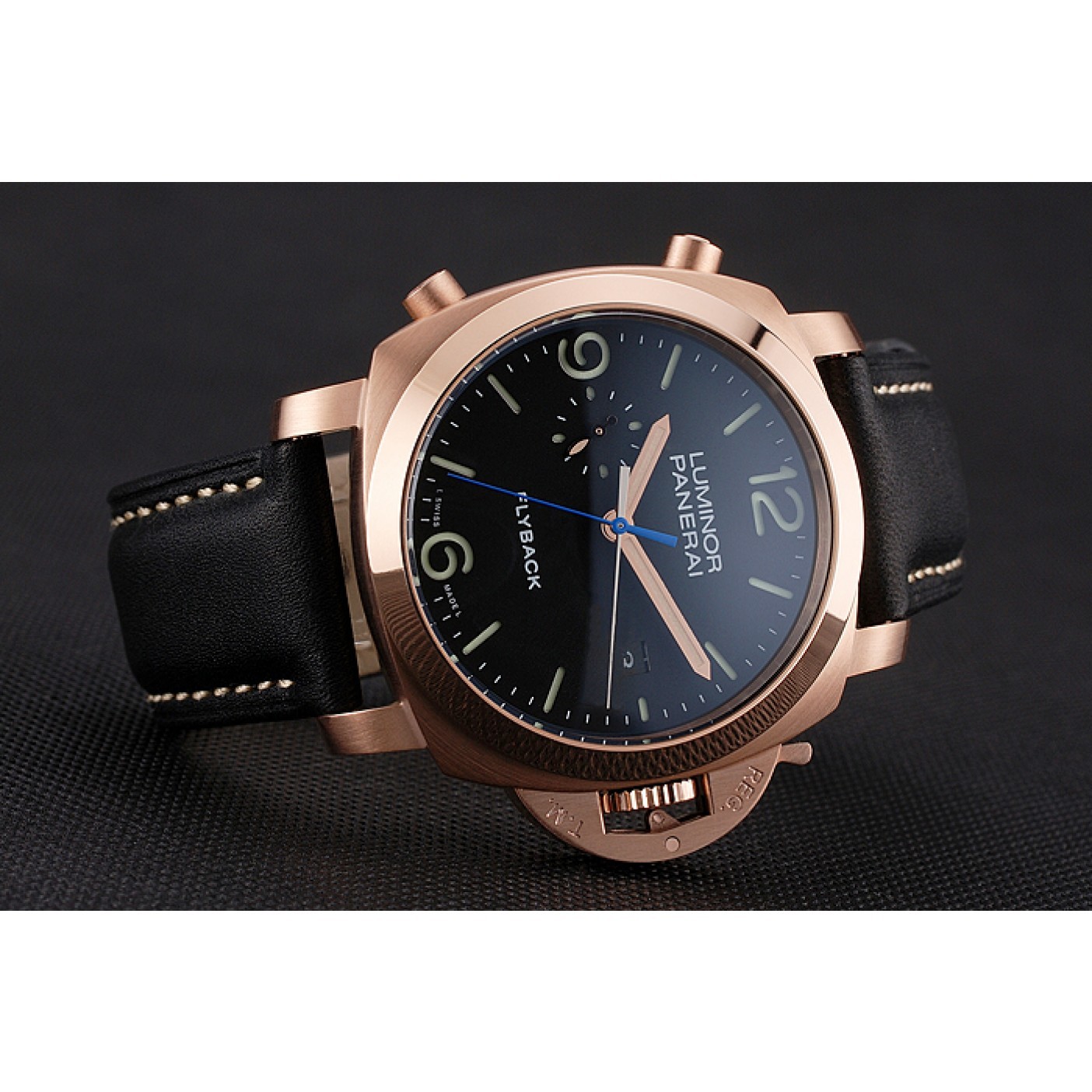 Panerai Luminor 1950 3 Days Chrono Flyback Black Dial Rose Gold Case Black Leather Strap