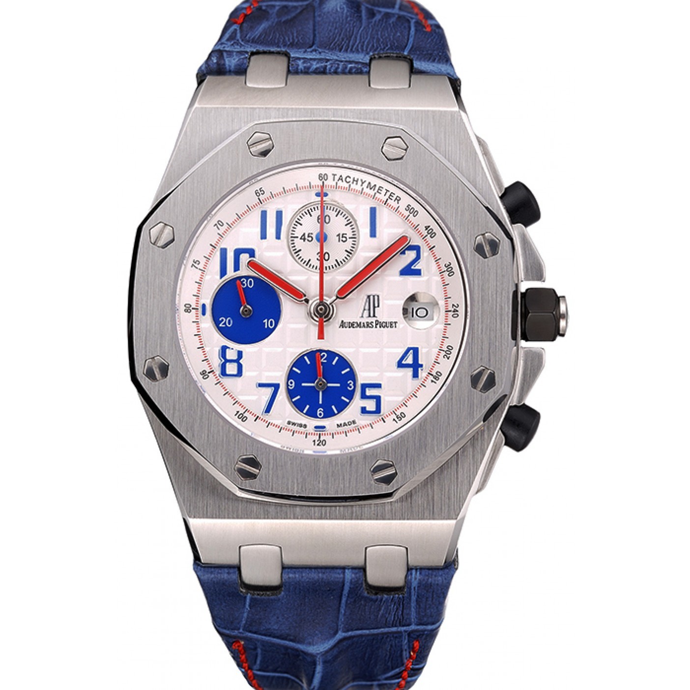 Swiss Audemars Piguet Royal Oak Offshore White Dial Stainless Steel Case Blue Leather Strap 622850