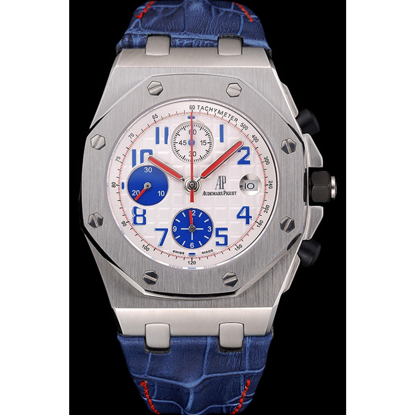 Swiss Audemars Piguet Royal Oak Offshore White Dial Stainless Steel Case Blue Leather Strap 622850