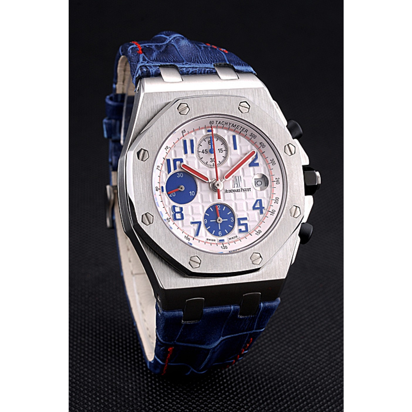 Swiss Audemars Piguet Royal Oak Offshore White Dial Stainless Steel Case Blue Leather Strap 622850