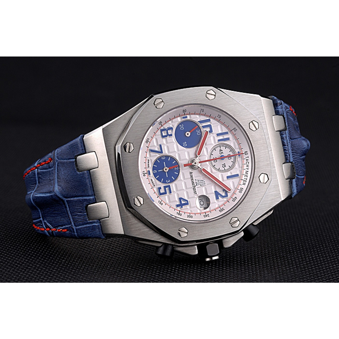 Swiss Audemars Piguet Royal Oak Offshore White Dial Stainless Steel Case Blue Leather Strap 622850