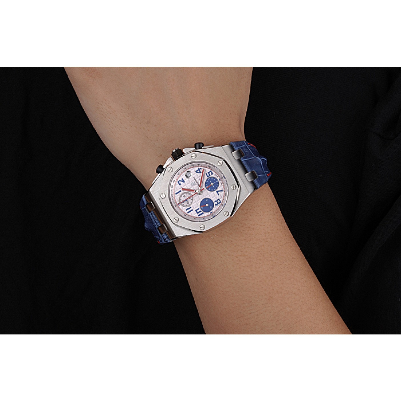 Swiss Audemars Piguet Royal Oak Offshore White Dial Stainless Steel Case Blue Leather Strap 622850