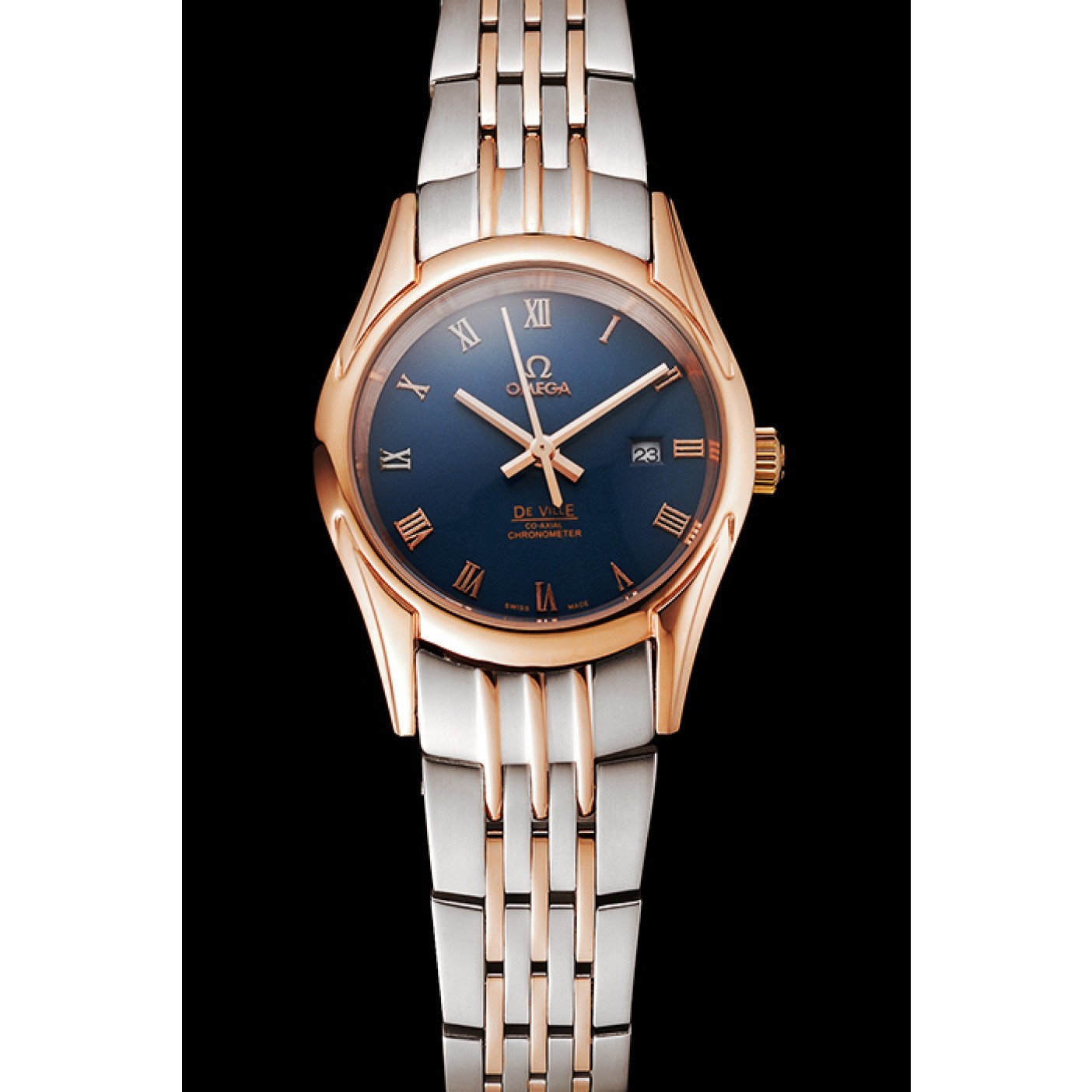 Omega De Ville Ladies Blue Dial Rose Gold Case Two Tone Bracelet 1453784