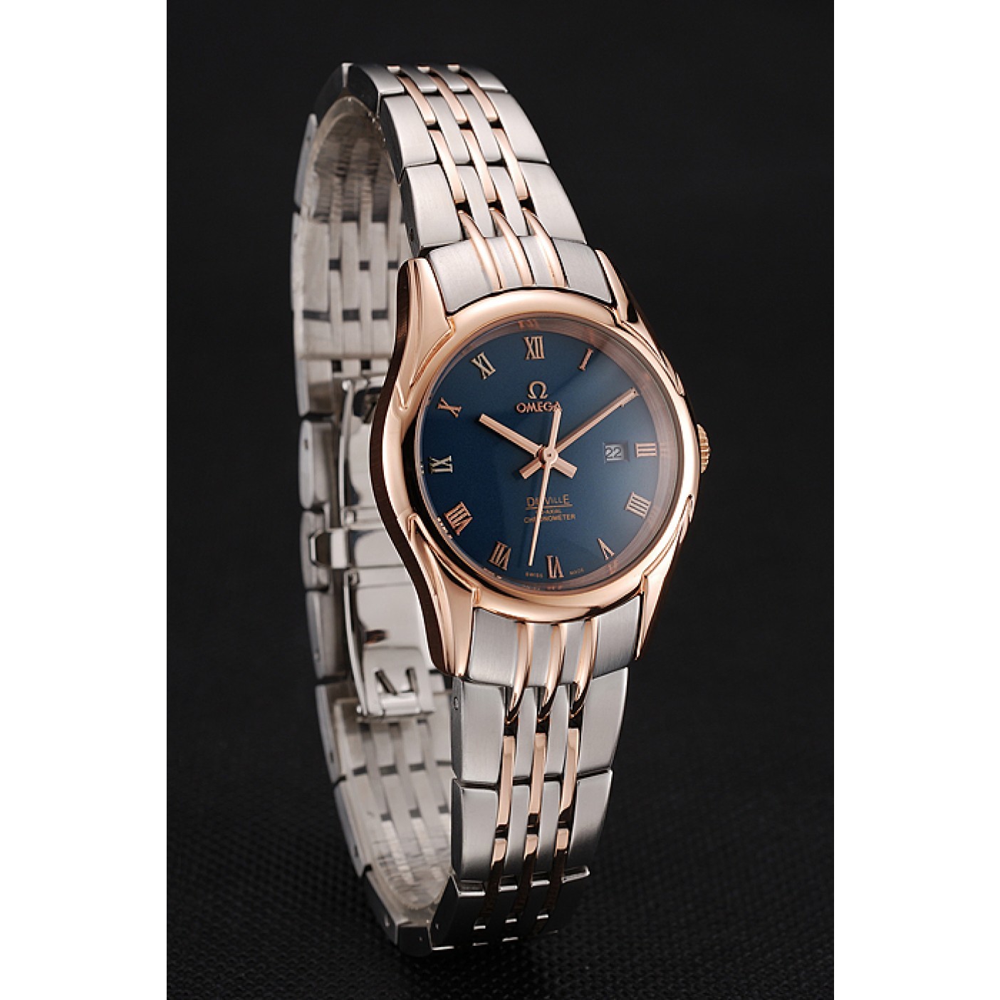 Omega De Ville Ladies Blue Dial Rose Gold Case Two Tone Bracelet 1453784