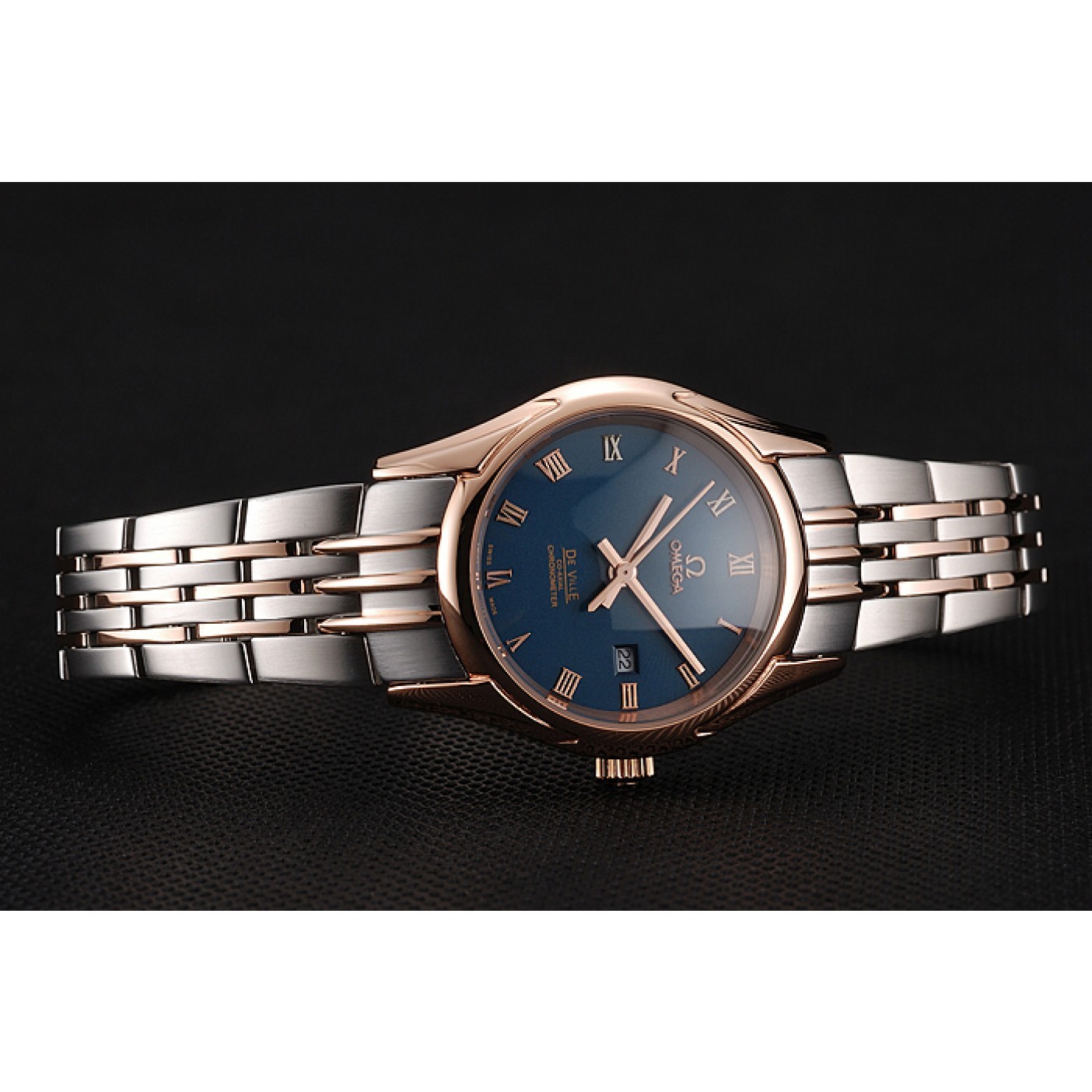 Omega De Ville Ladies Blue Dial Rose Gold Case Two Tone Bracelet 1453784