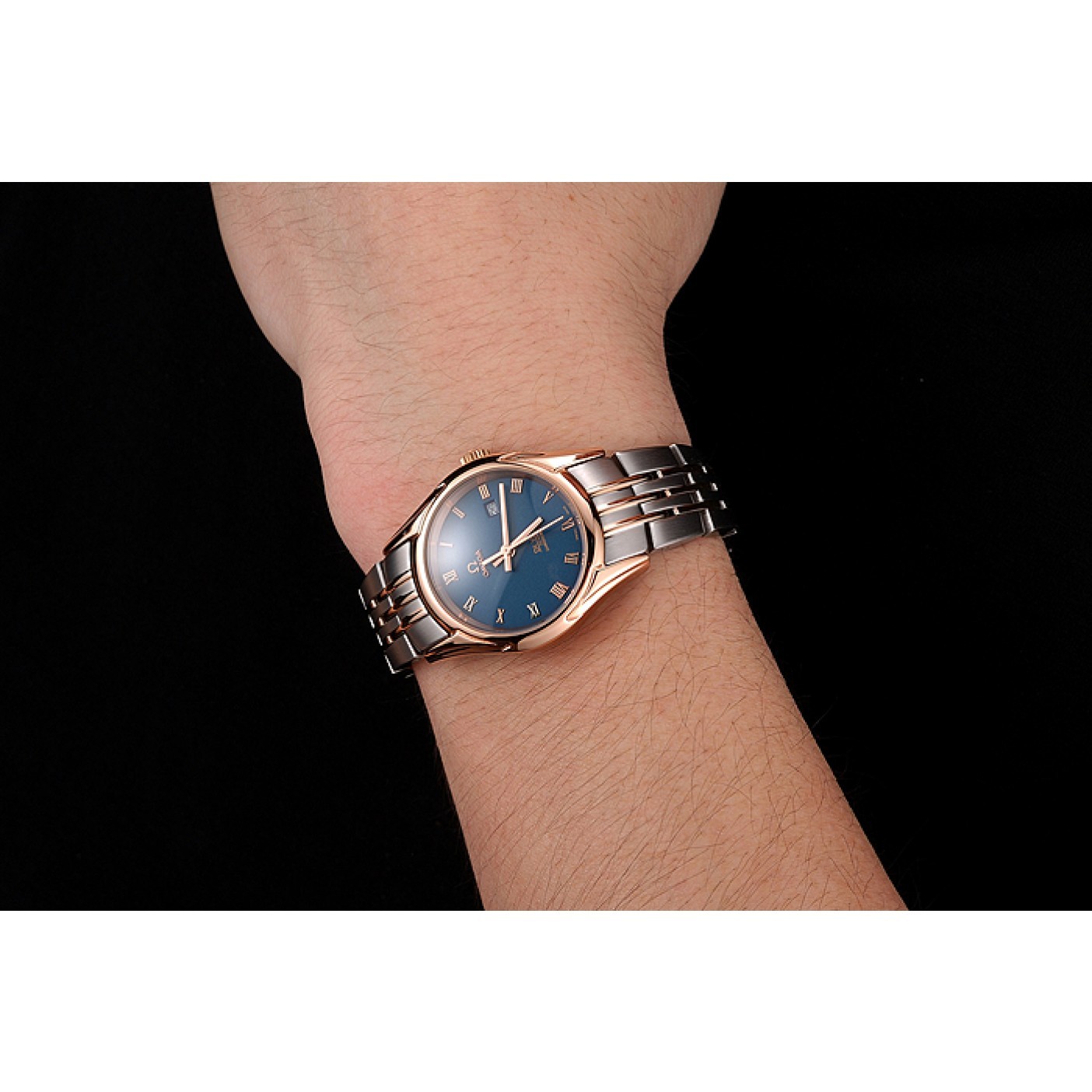 Omega De Ville Ladies Blue Dial Rose Gold Case Two Tone Bracelet 1453784