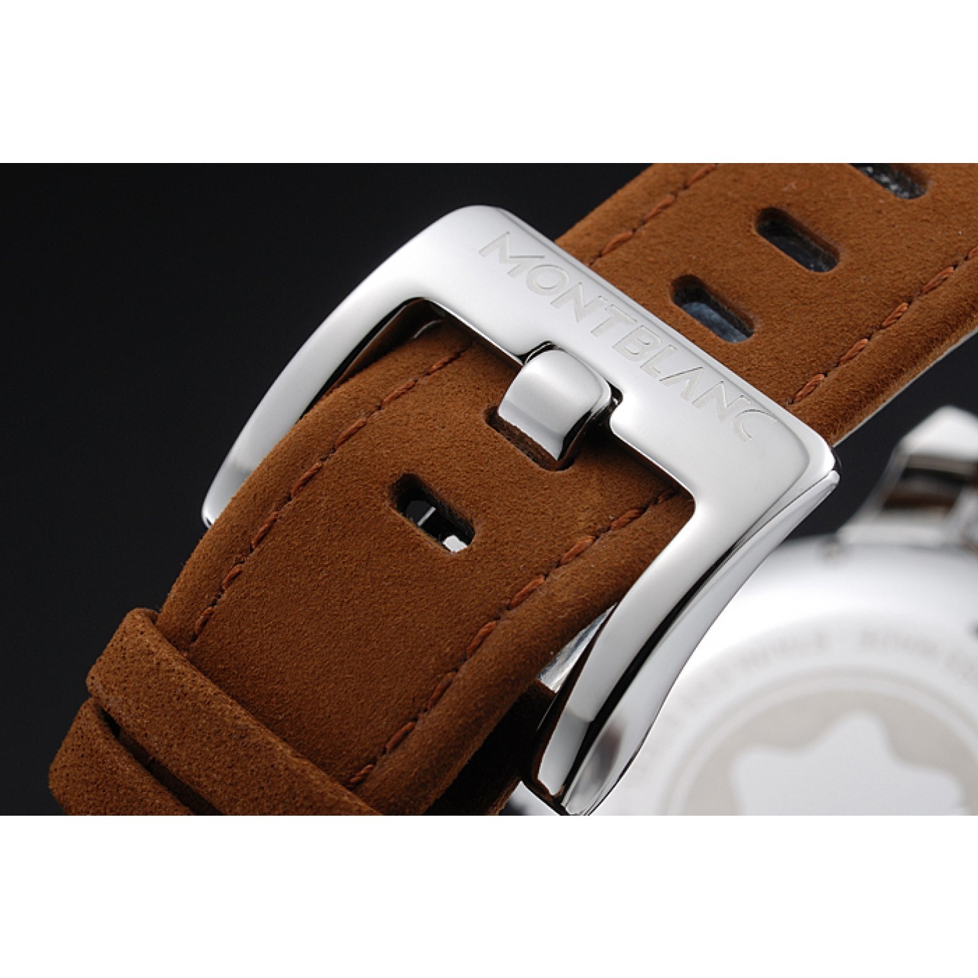 Montblanc Chronograph White Dial Brown Suede Leather Bracelet Silver Case 1454115