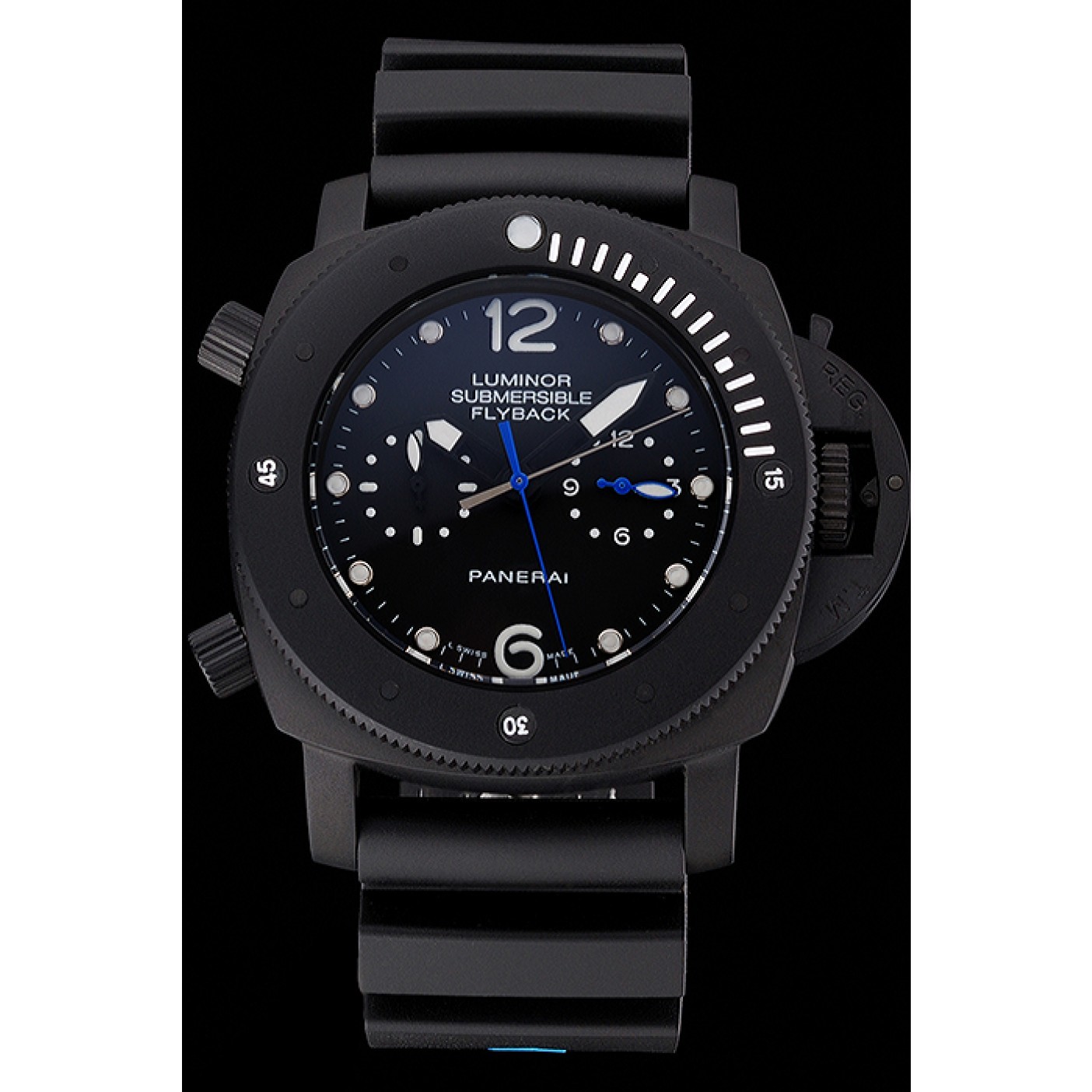 Panerai Luminor Submersible Flyback GMT Black Dial Black Ionized Case Black Rubber Strap