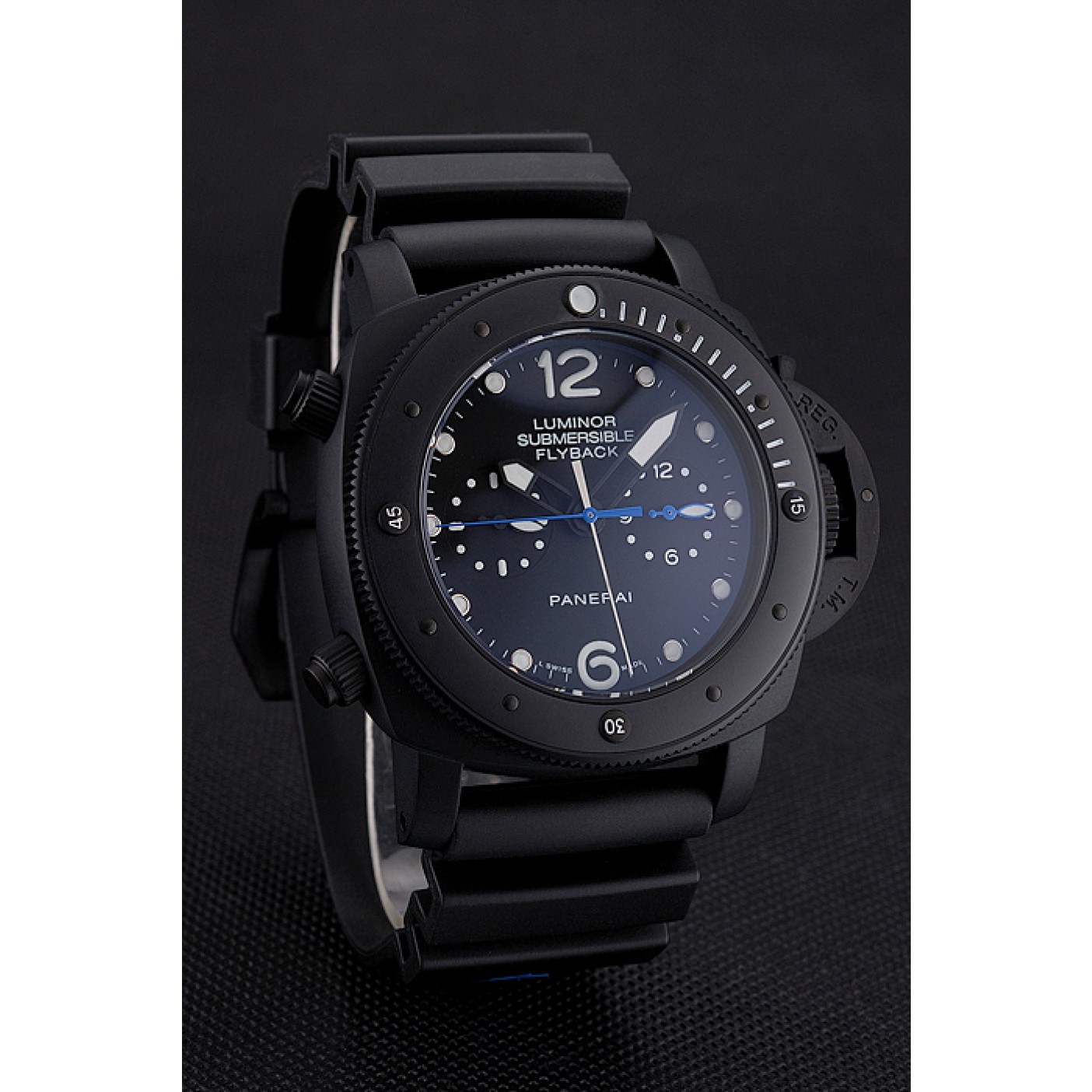 Panerai Luminor Submersible Flyback GMT Black Dial Black Ionized Case Black Rubber Strap