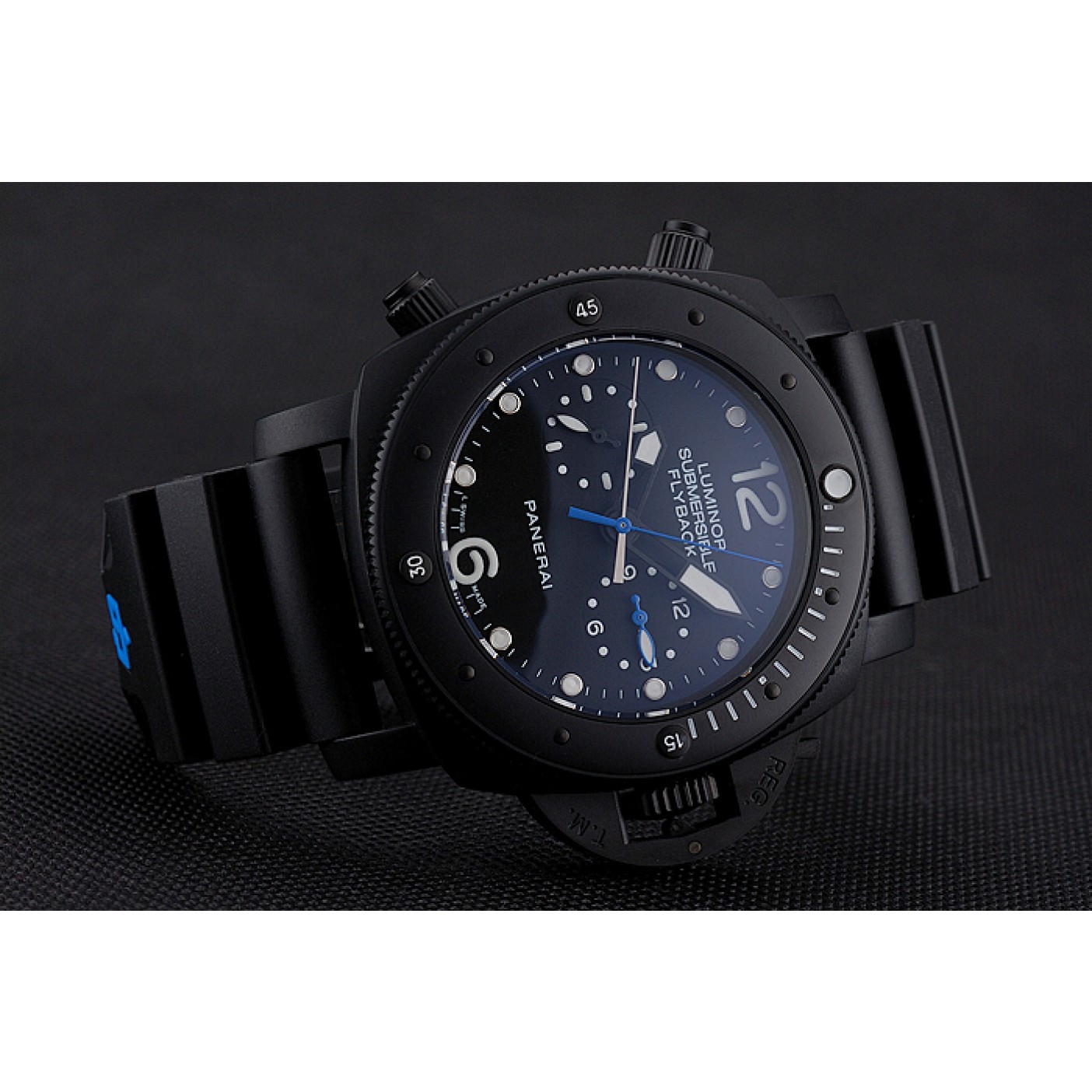 Panerai Luminor Submersible Flyback GMT Black Dial Black Ionized Case Black Rubber Strap