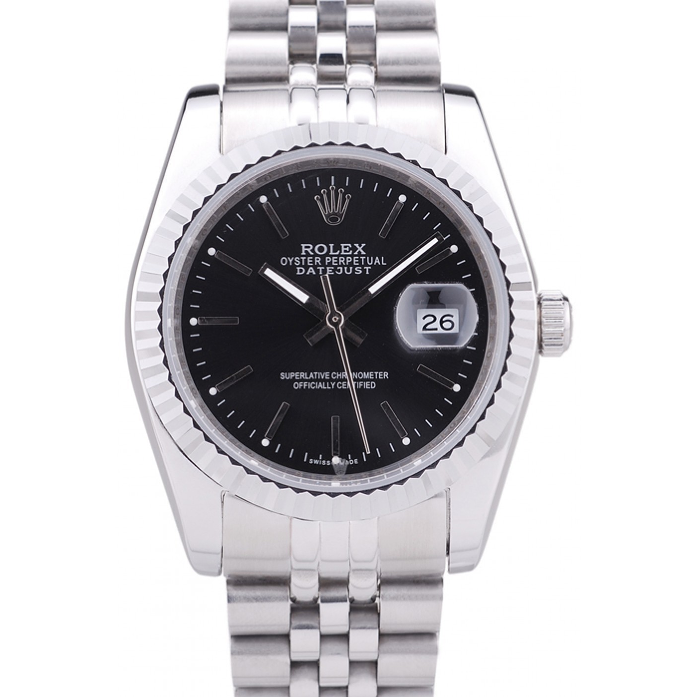 RepTime Watches Rolex Datejust Black Dial Diamonds Ribbed Bezel 7456