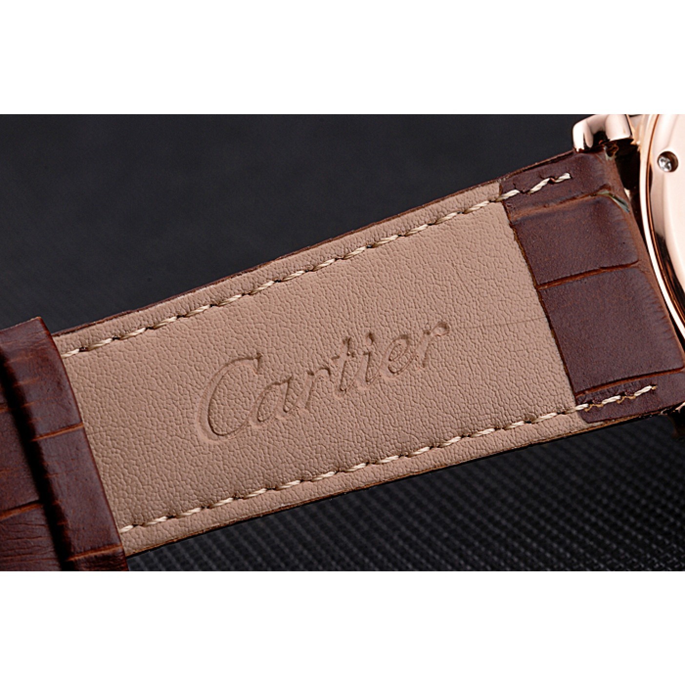 Cartier Rotonde Chronograph White Dial Rose Gold Case Brown Leather Strap