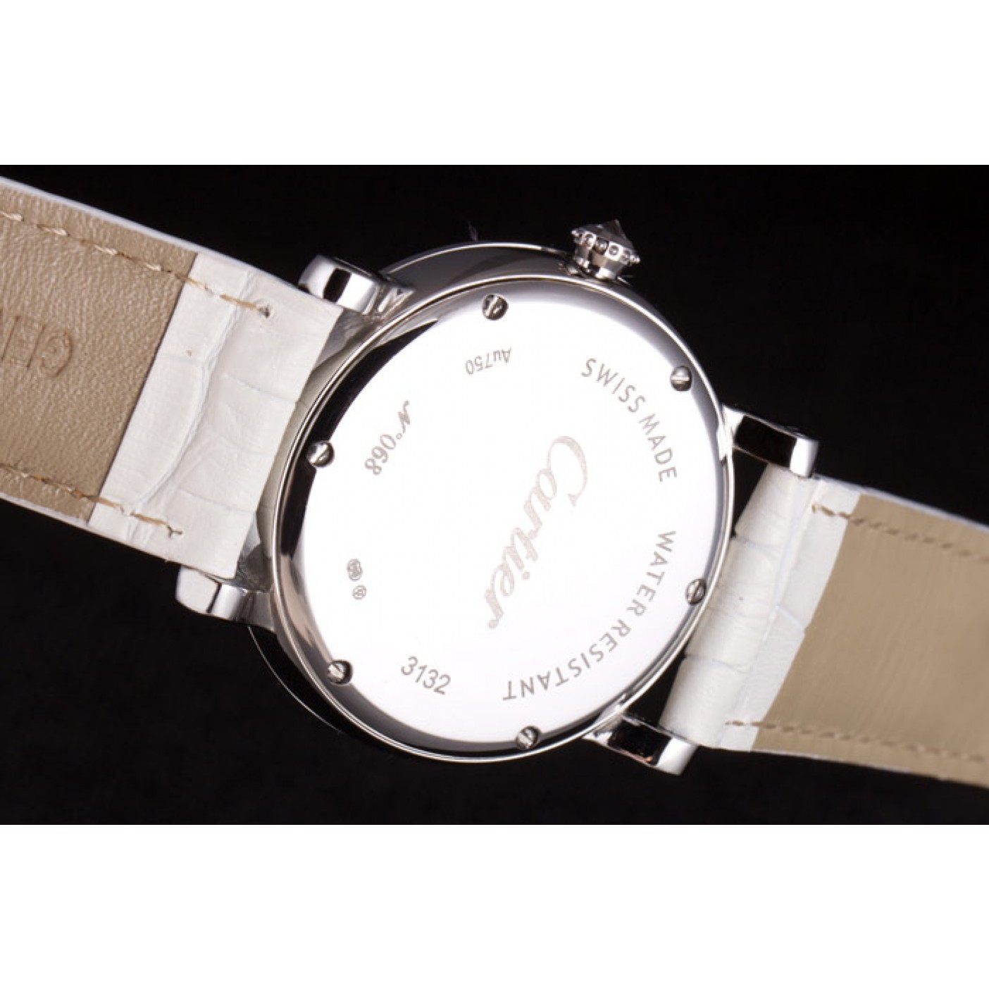 Cartier Moonphase Silver Watch with White Leather Band ct257 621376