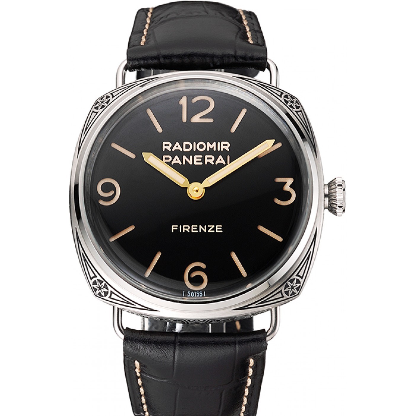 Swiss Panerai Radiomir 3 Days Acciaio "Firenze" Black Dial Stainless Steel Case Black Leather Strap