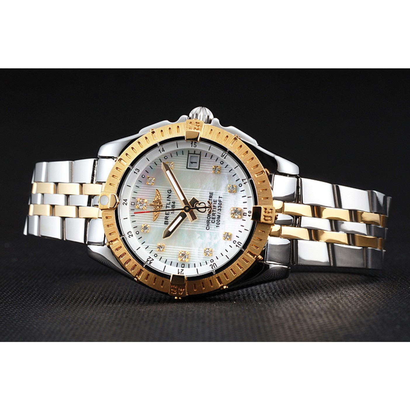 Breitling Colt Lady Pearl Dial Diamond Hour Marks Gold Bezel Stainless Steel Case Two Tone Bracelet