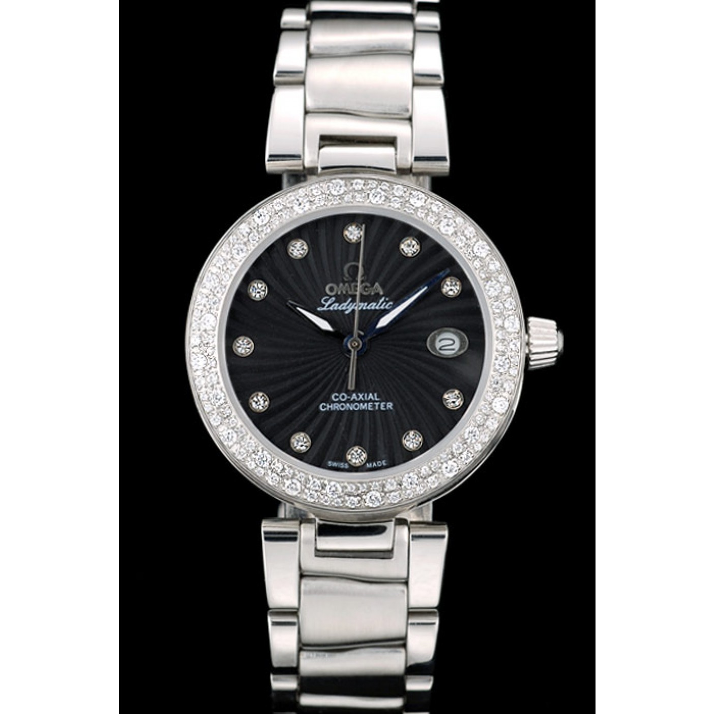 Omega DeVille Ladymatic iamond Plated Bezel Black Dial