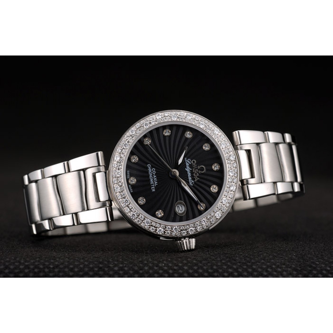 Omega DeVille Ladymatic iamond Plated Bezel Black Dial