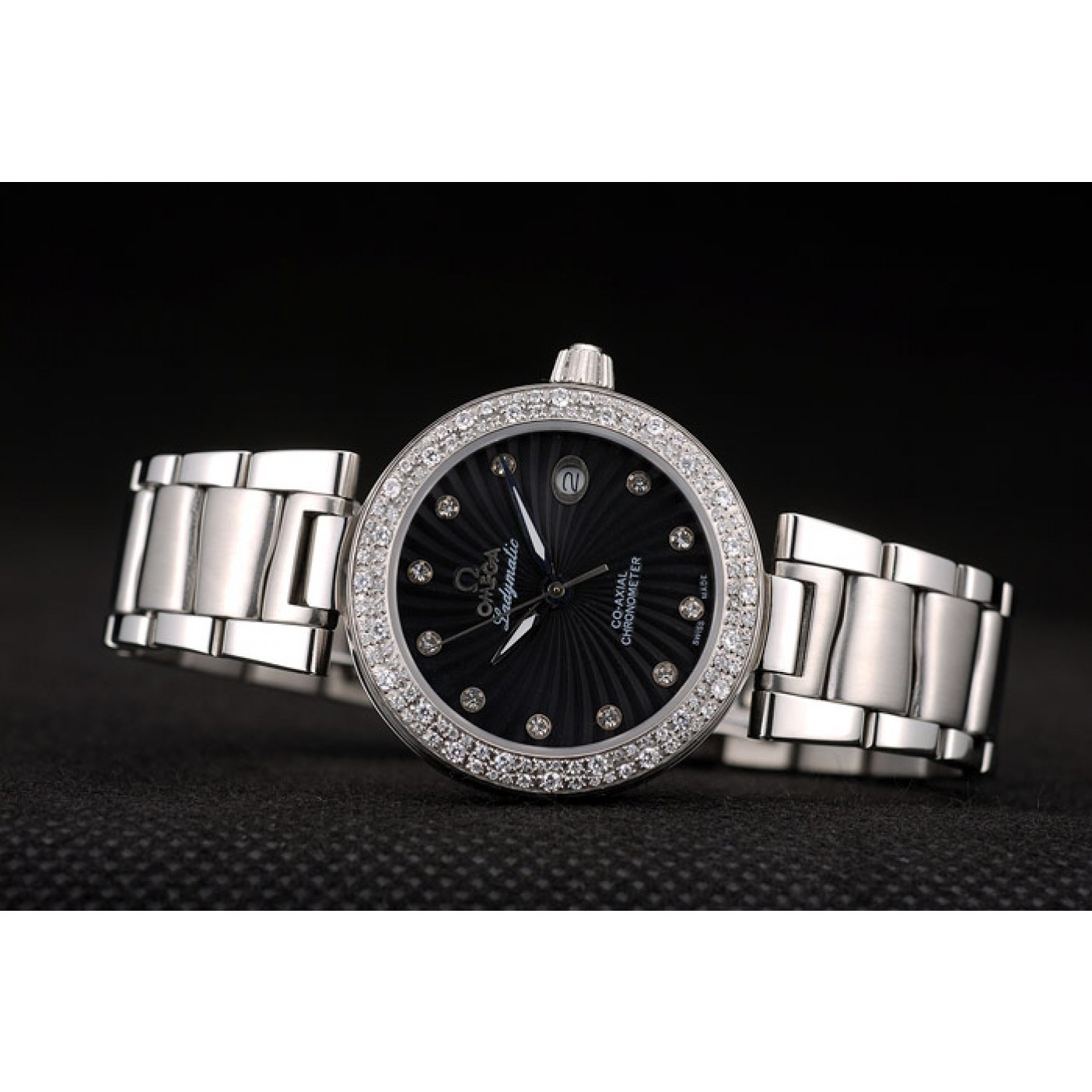 Omega DeVille Ladymatic iamond Plated Bezel Black Dial