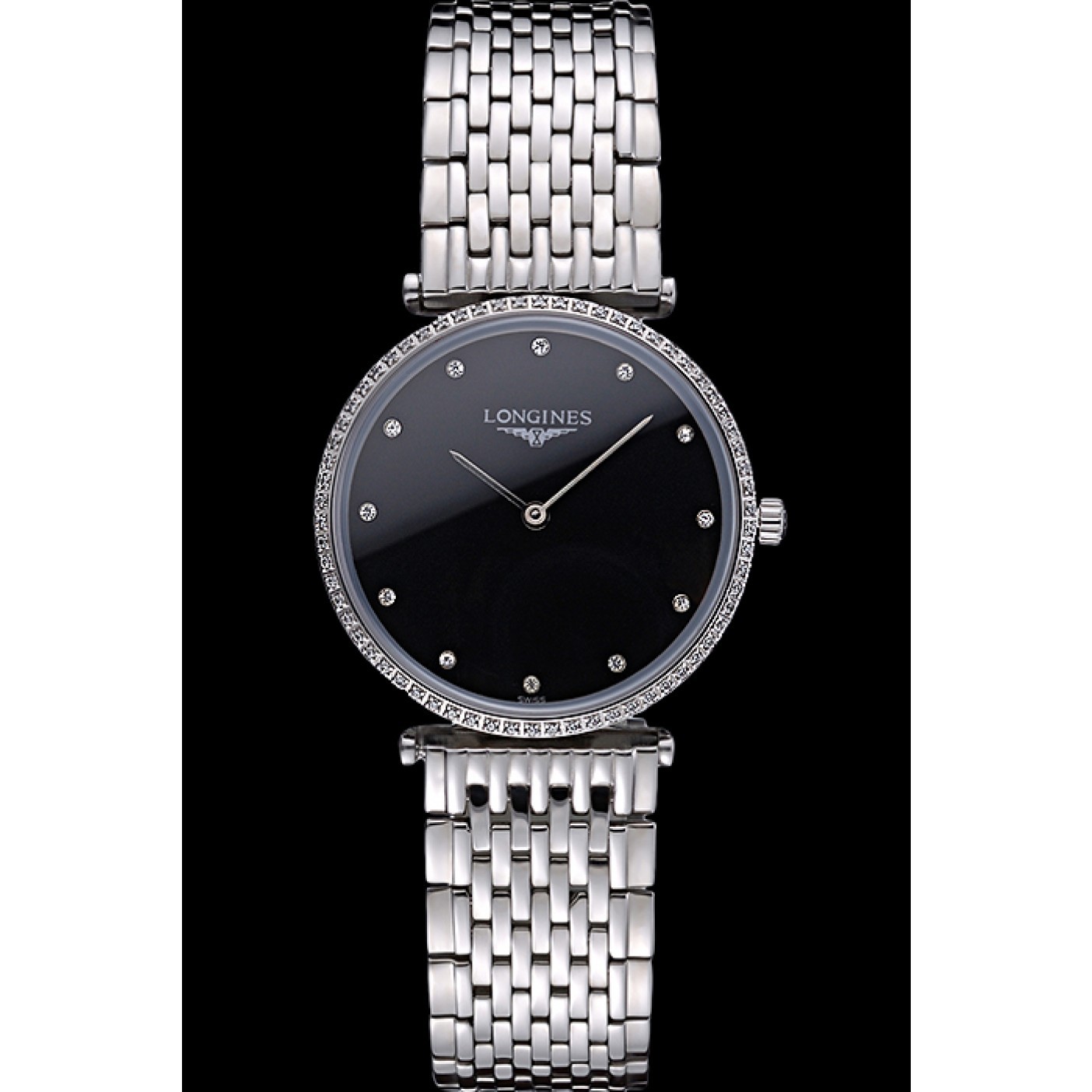 Longines La Grande Classique Stainless Steel Black Dial Diamond Bezel Homme 622107