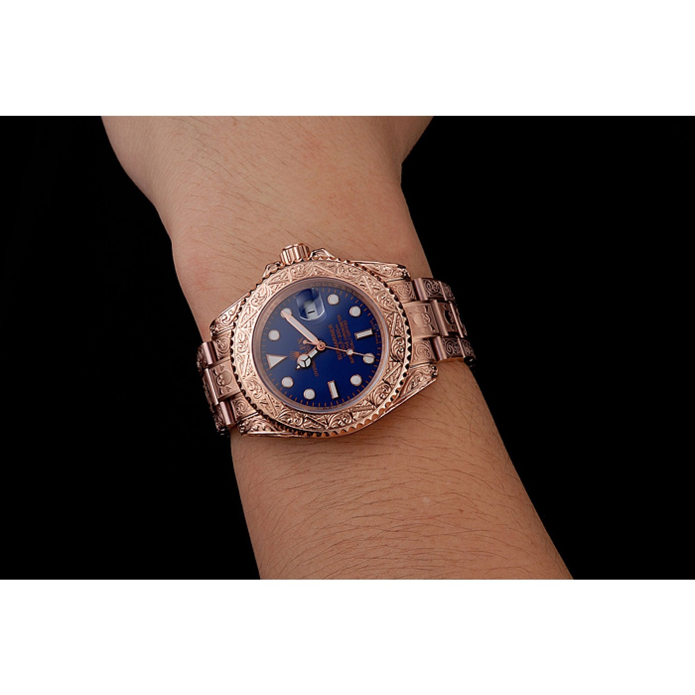 Swiss Rolex Submariner Skull Limited Edition Blue Dial Rose Gold Case And Bracelet 1454085