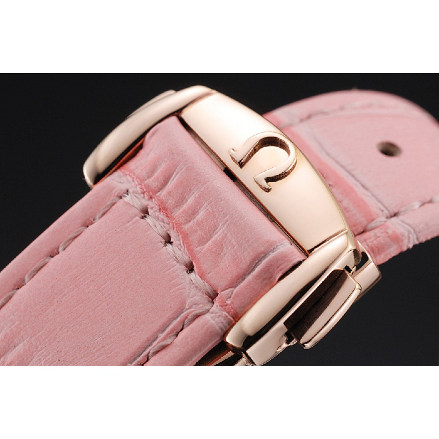 Omega DeVille Prestige Pink Dial Gold Diamond Case Pink Leather Bracelet 1454126