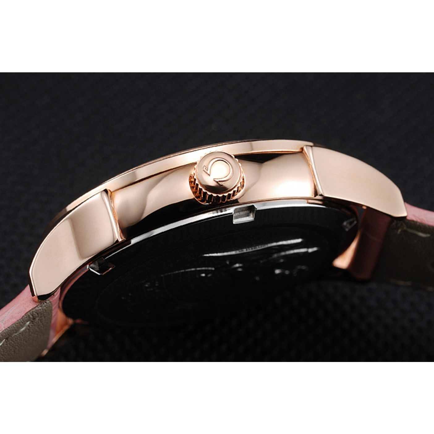 Omega DeVille Prestige Pink Dial Gold Diamond Case Pink Leather Bracelet 1454126