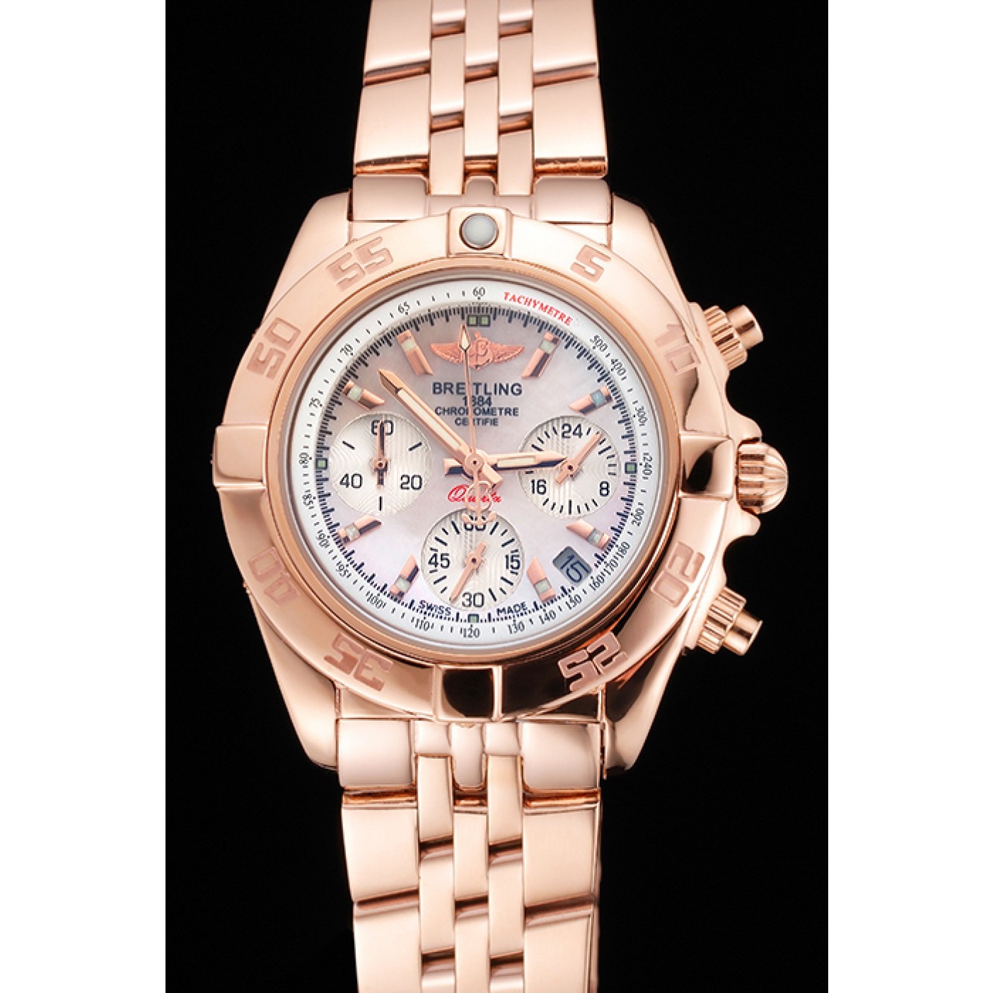 Breitling Chronomat Quartz Pearl Dial Rose Gold Case And Bracelet